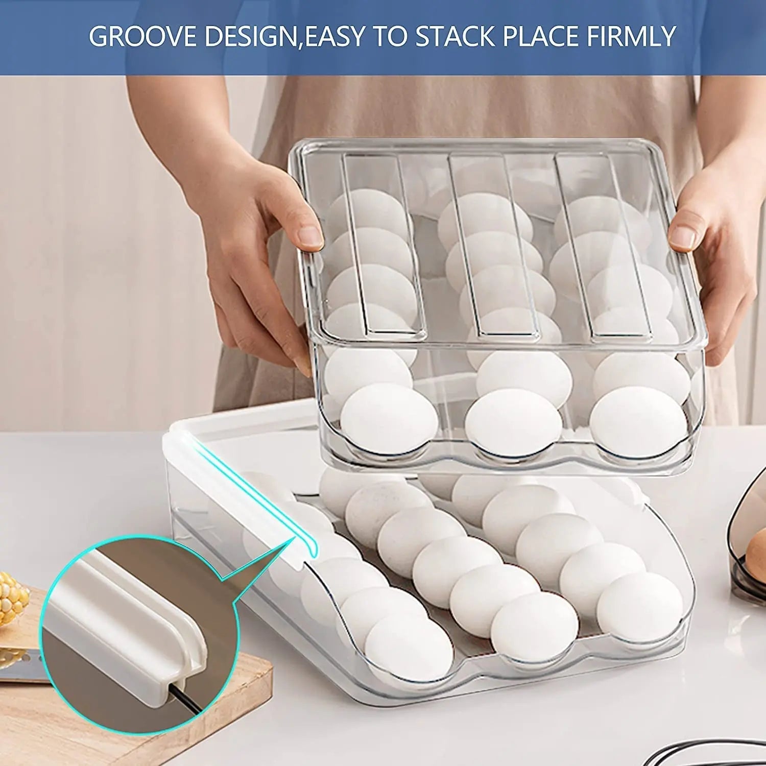 Large Capacity Egg Holder for Refrigerator, 36 Egg Fresh Storage Box for Fridge, Egg Storage Container Organizer Bin, Clear Plastic Storage Container，Egg Storage & Egg Tray (2 Layer)