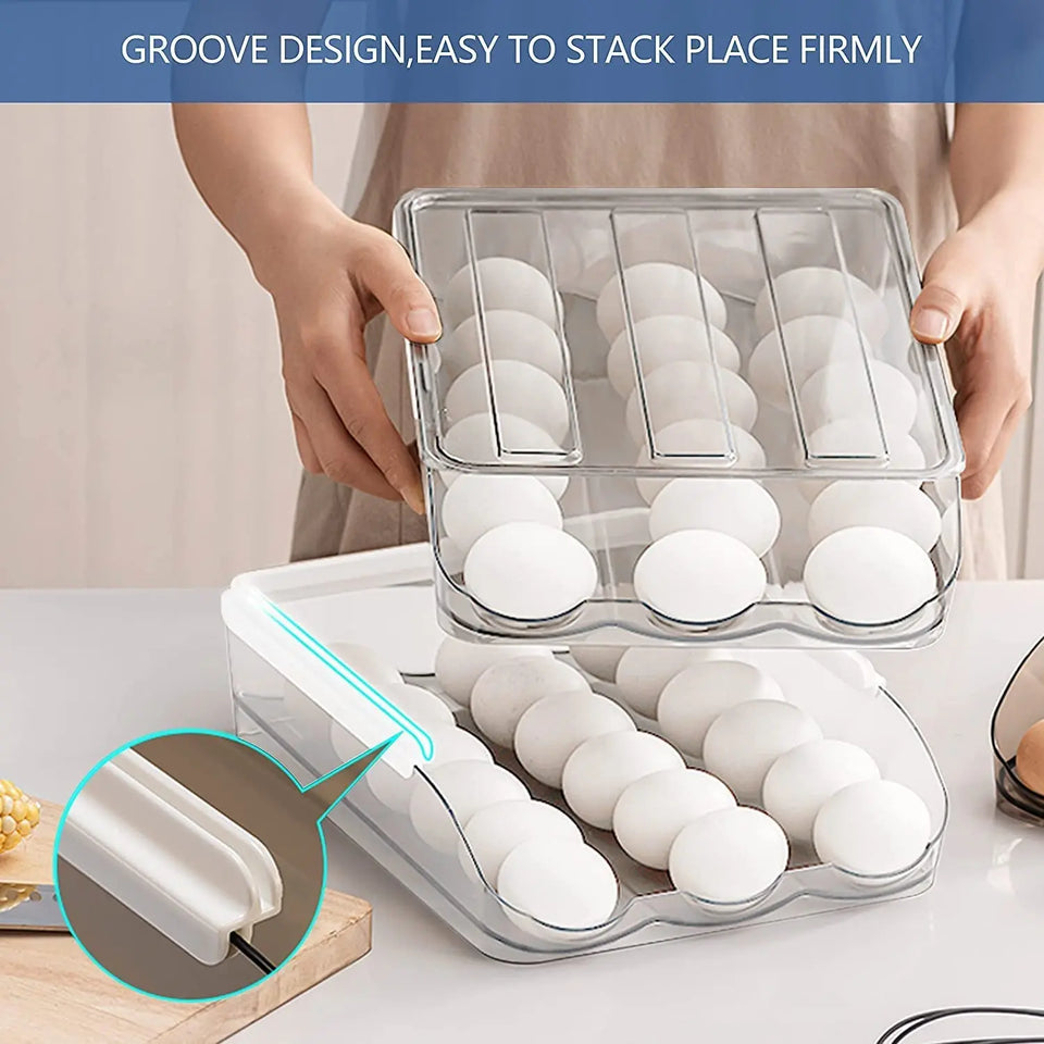 Large Capacity Egg Holder for Refrigerator, 36 Egg Fresh Storage Box for Fridge, Egg Storage Container Organizer Bin, Clear Plastic Storage Container，Egg Storage & Egg Tray (2 Layer)