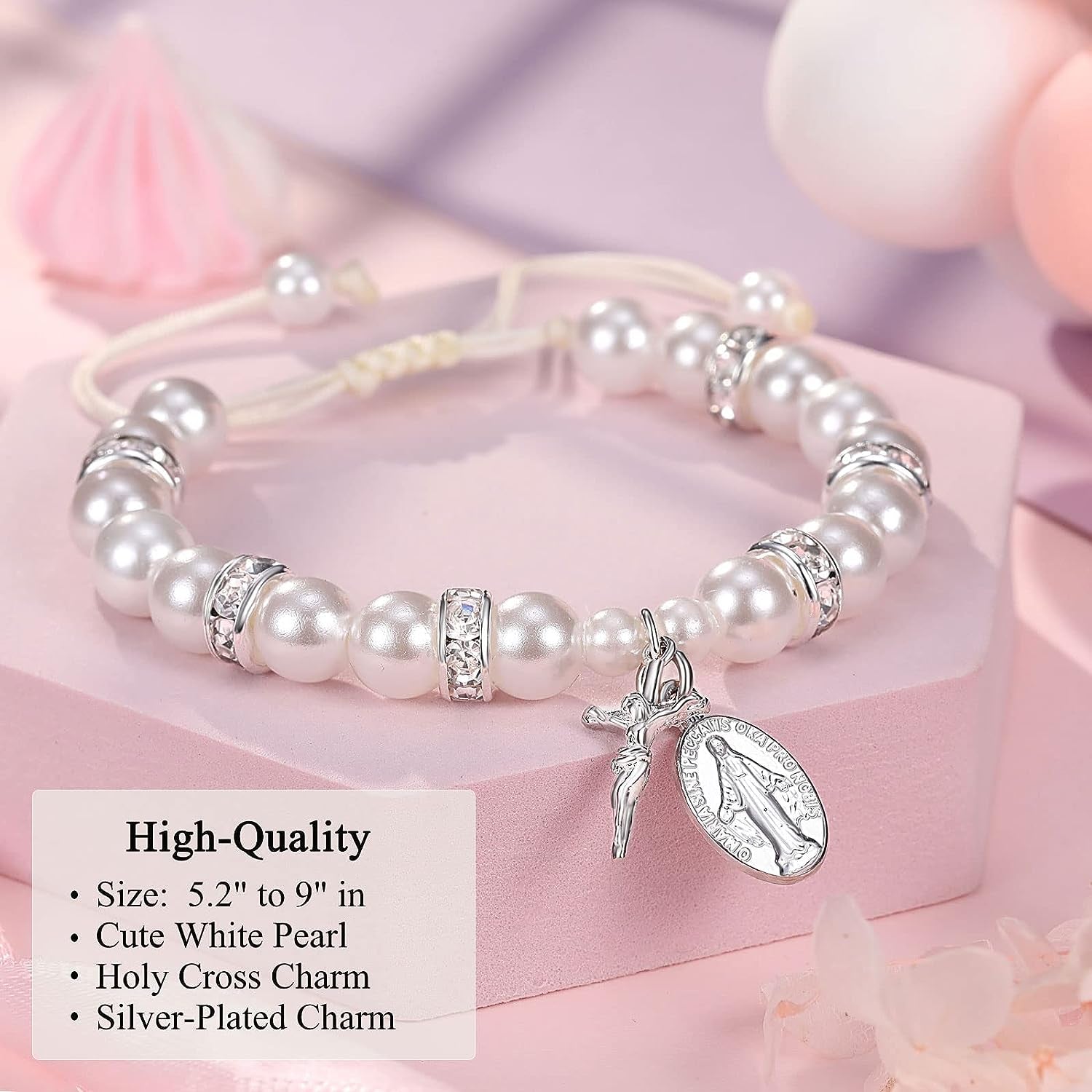 First Communion Gifts for Girls, Rosary Cross Bracelet First Communion Gifts for Girls Teens