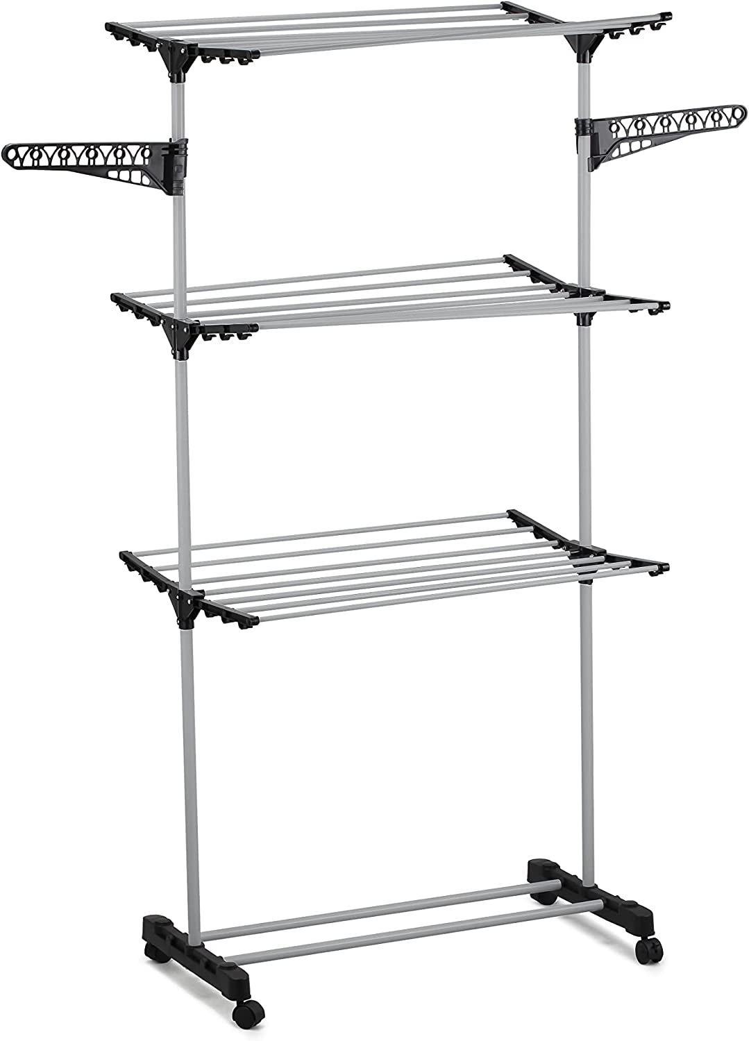 Folding 3 Tier Clothes Laundry Drying Rack, Stainless Steel Tubes, Rolling Collapsible Garment Laundry Dryer Hanger Stand Rail Indoor & Outdoor Home