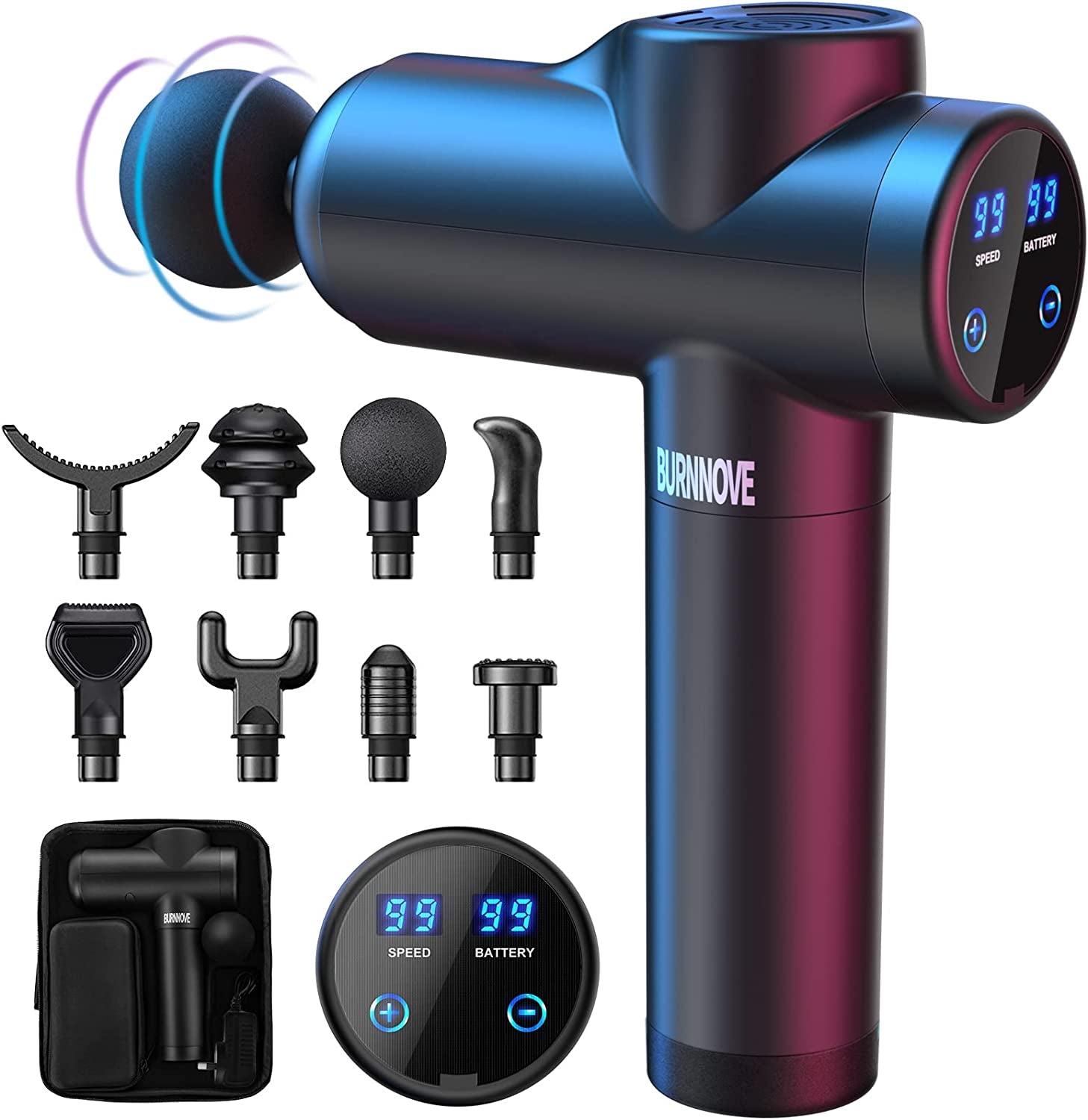Massage Gun Electric Muscle Massager Deep Tissue 99 Speeds 2550Mah 3300 RPM Low Noise LED Touch Screen with 8 Replaceable Heads