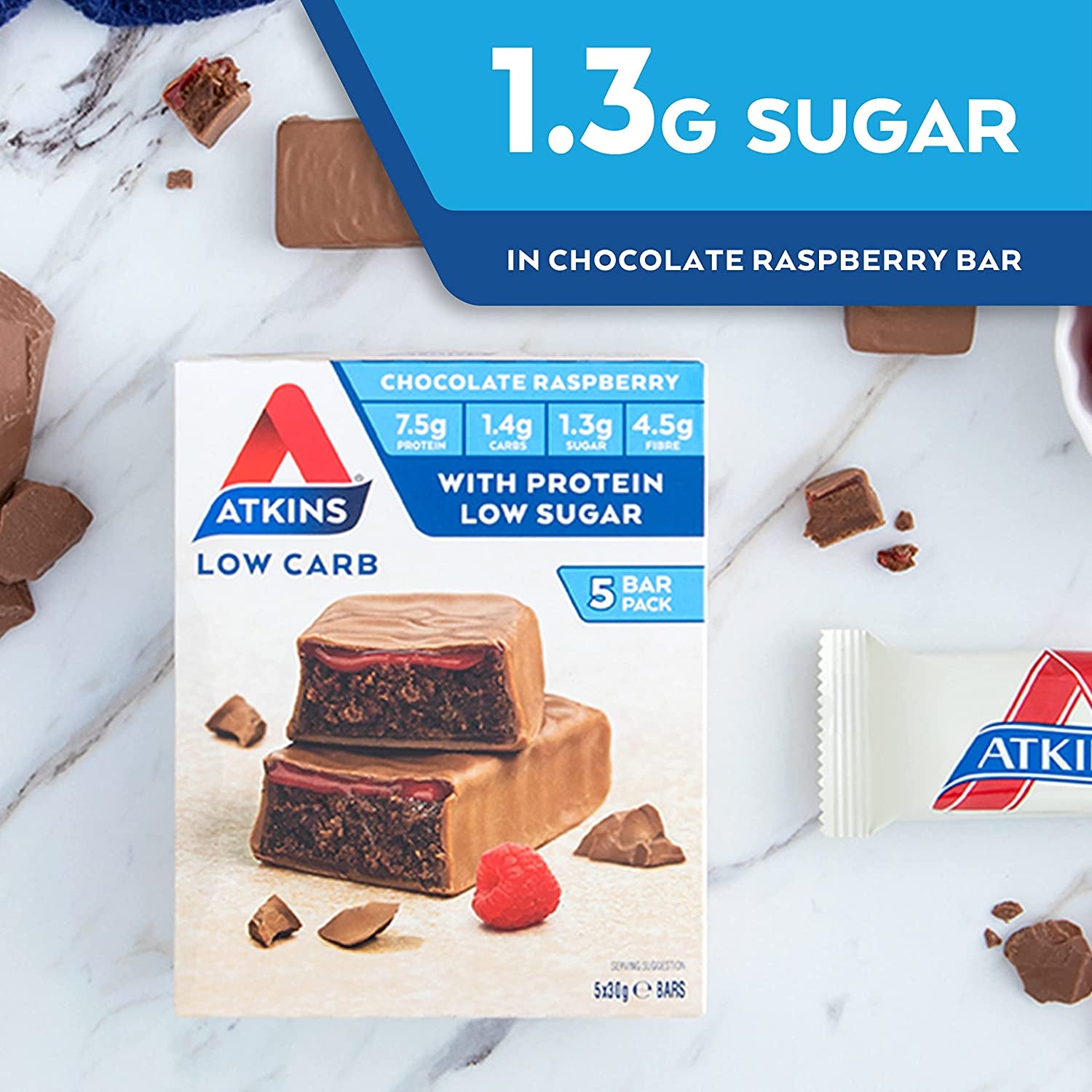 Chocolate Raspberry Bars | Keto Friendly Bars | 5 X 30G Low Carb Chocolate Bars | Low Carb, Low Sugar, High Protein, High Fibre | 5 Bar Pack