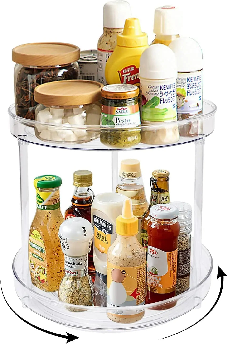 2 Tier Lazy Susan Turntable Cabinet Organizer Spice Storage Rack, Rotating Kitchen Cupboard Organiser, Storage Rack for Kitchen, Fridge and Bathroom, Makeup Holder Cosmetic Storage Rack Clear