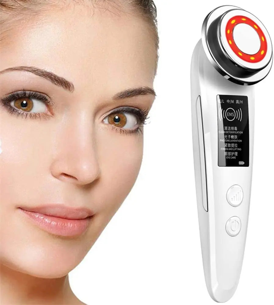 5 in 1 Facial Massager Face LED Light Skin Care Beauty Device, Photon Skin Rejuvenation Apparatus, Skin Rejuvenation/Anti-Aging/Skin Tightening/Face Lifting/Face Cleansing/Wrinkle Removing, Best Lady
