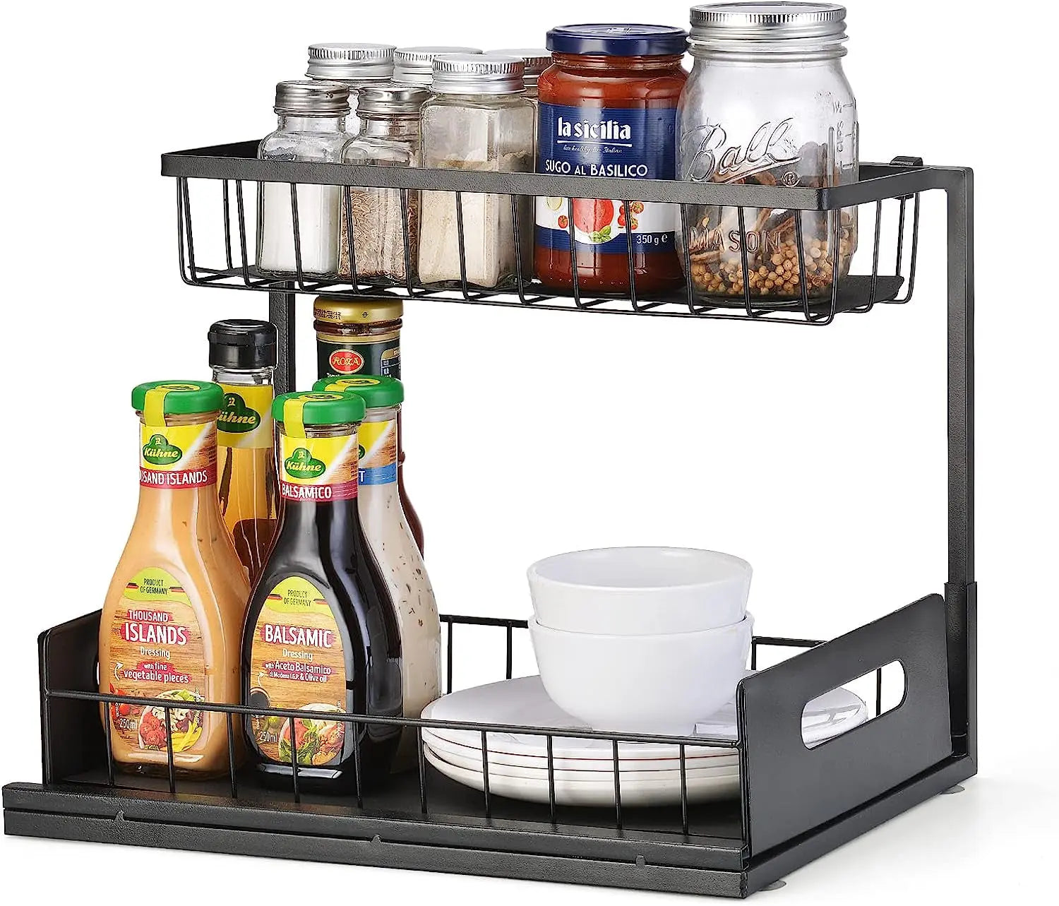 2-Tier under Sink Sliding Storage Drawer,Kitchen Organiser Rack,Pull-Out Sliding Baskets for Cupboard,Bathroom,Cabinet