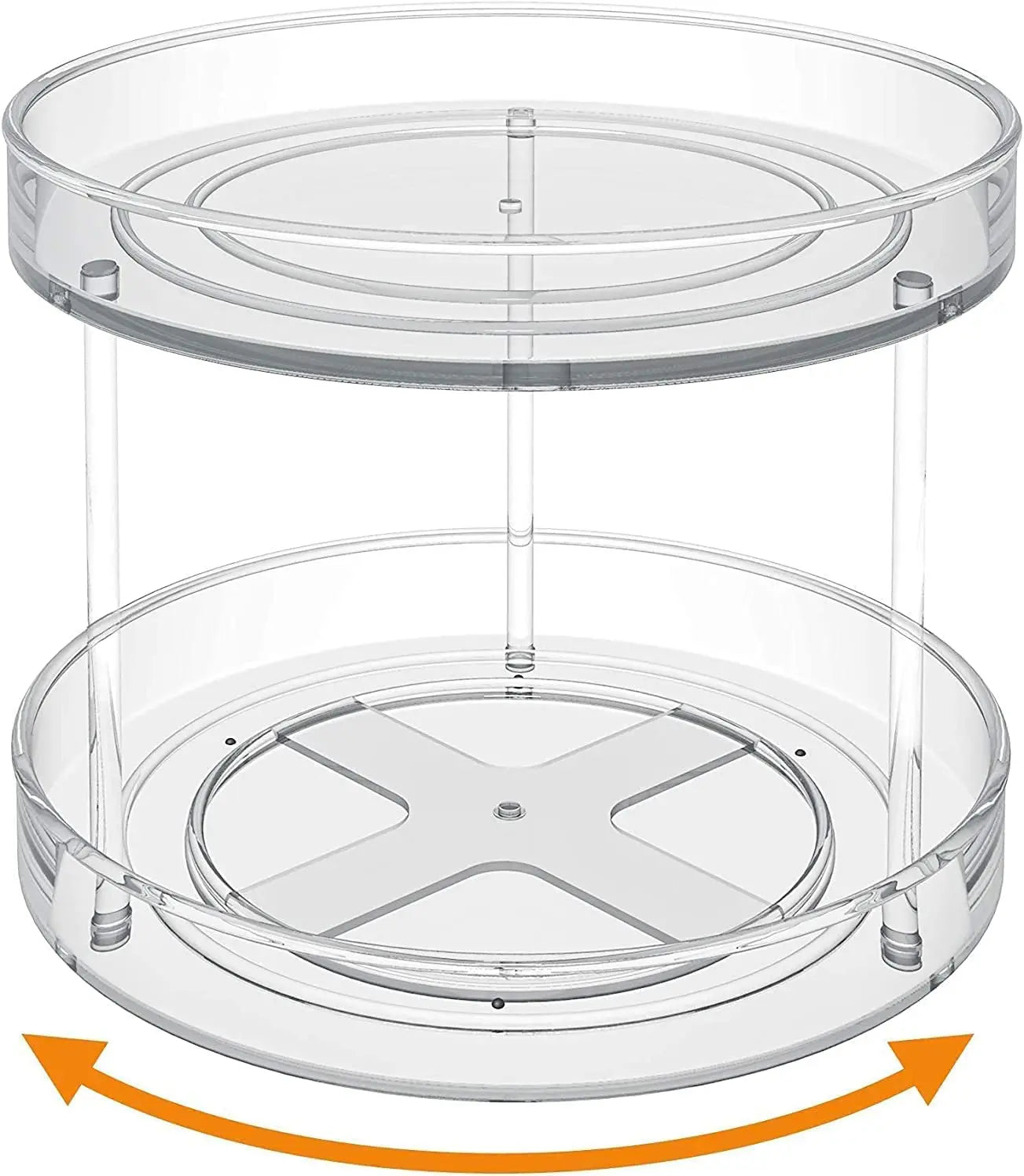 2 Tier Lazy Susan Organiser, 23.5Cm/9.25" 2 Tier Lazy Susan Turntable Cabinet Organizer Spice Storage Rack, Storage Rack for Kitchen, Makeup Holder Cosmetic Storage Rack Clear (Small)