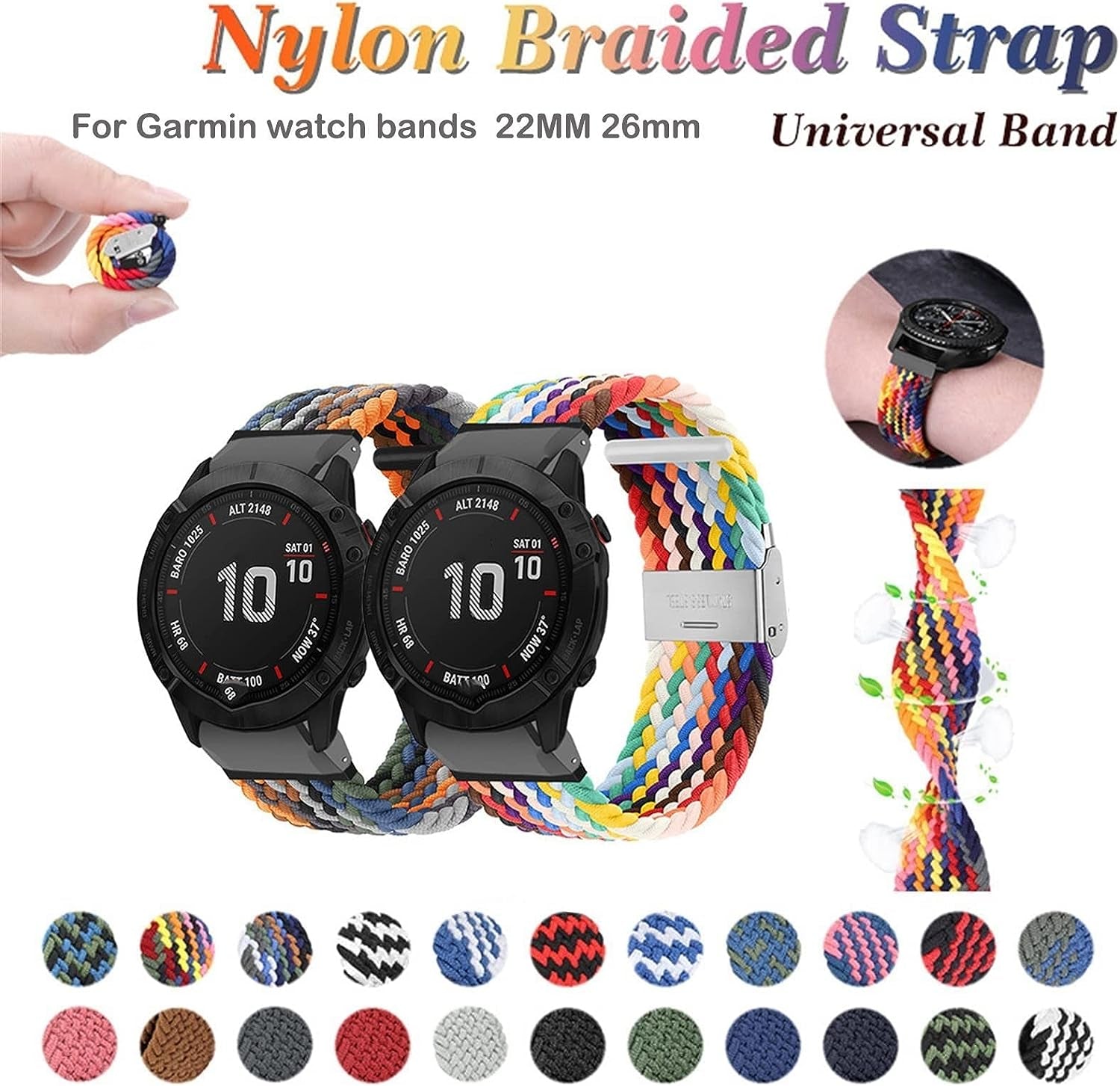 Stretchy Solo Loop Strap for Garmin Tactix Delta Strap 26Mm Elastic Nylon Braided Watchbands (Color : B, Size : 26MM)