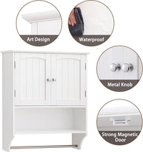Load image into Gallery viewer, Wall Bathroom Cabinet with 2 Shelf &amp; Towels Bar, Medicine Cabinet with 2 Doors for Bathroom, Wall Mount Bathroom Cabinet, over the Toilet Space Saver Storage Cabinet, White
