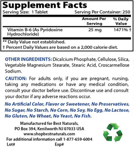 Vitamin B-6 25 Mg Tablets, 250 Count