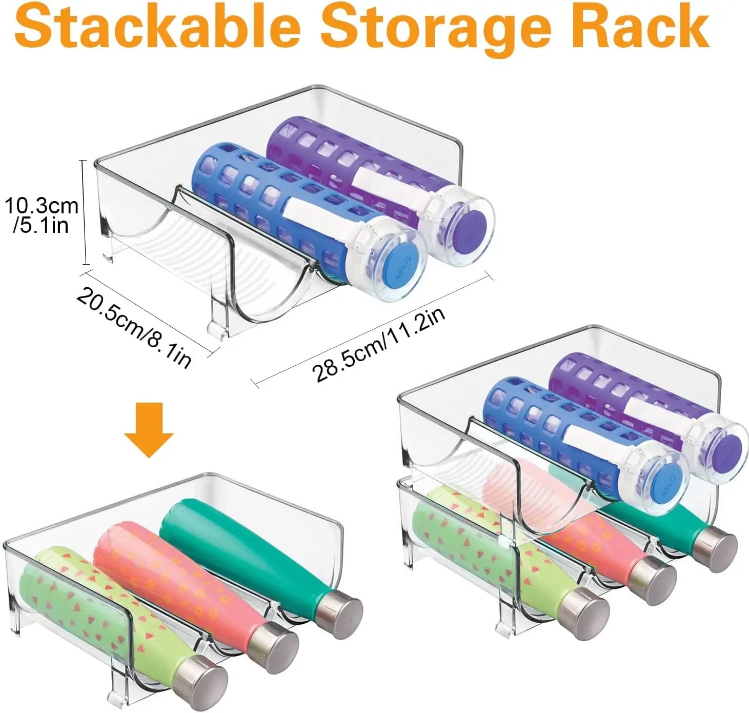 Plastic Water Bottle Organizer, 2 Pack Stackable Water Bottle Storage Rack Organizer for Kitchen Cabinets Countertop, Pantry, Fridge, Wine and Water Bottle Holder Hold 6 Bottles