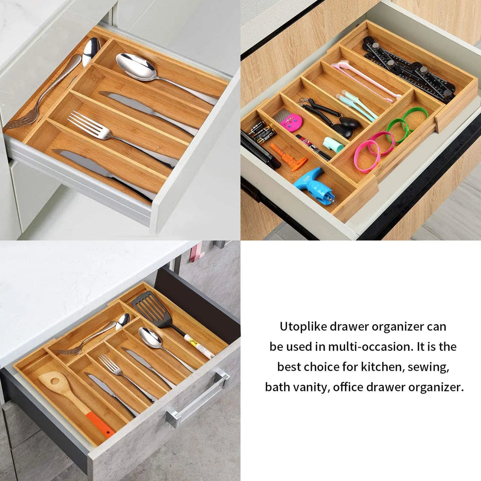 Bamboo Expandable Cutlery Organizer Tray: Holds Silverware, Flatware, Utensils, Cutlery Pattan Australia