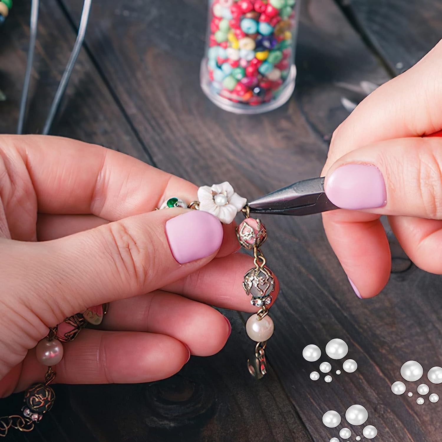 White Flat Back Pearl Beads,Half-Round Imitation Pearls Flatback Loose Beads-2/3/4/5/6/8/10Mm White Pearl 5600Pcs