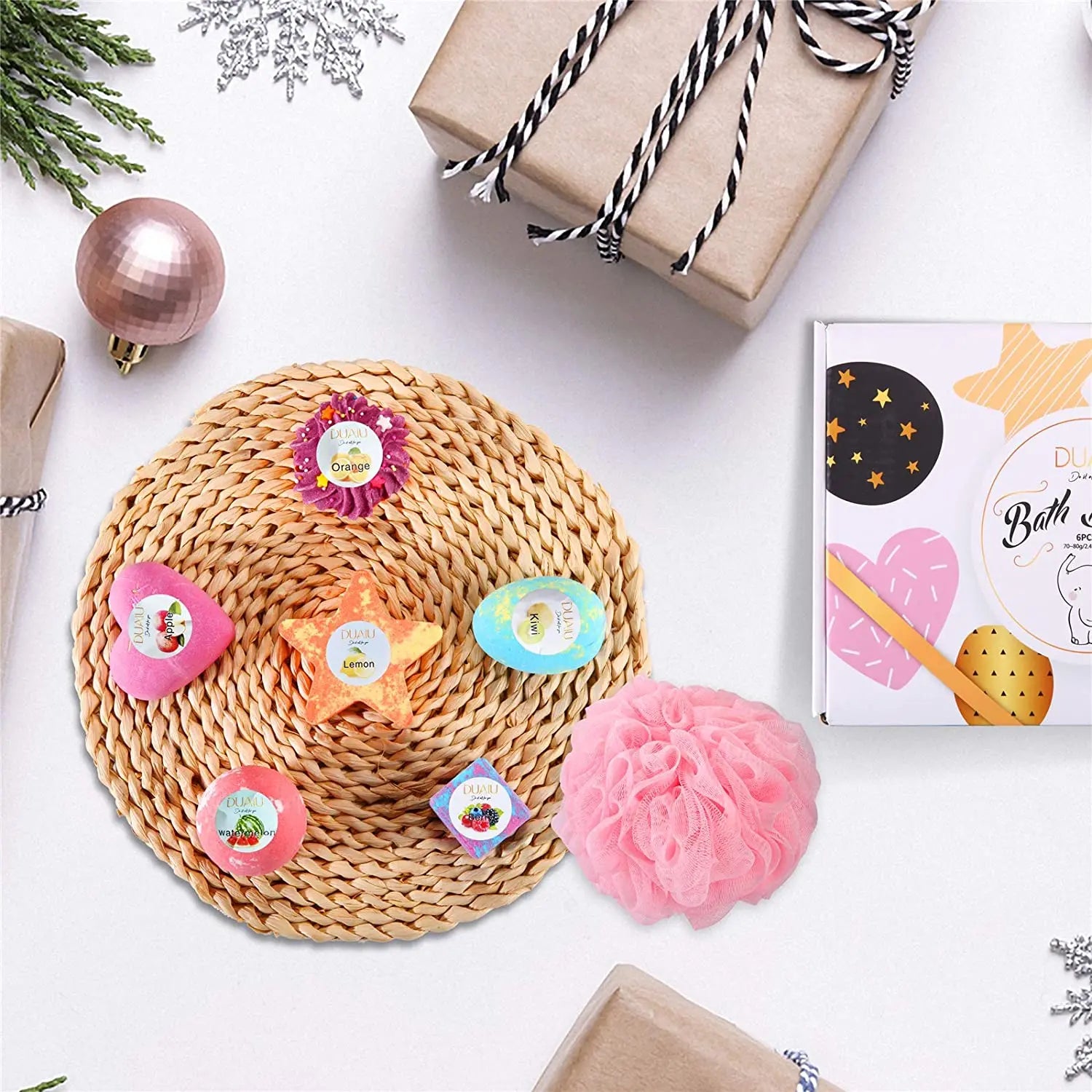 DUAIU Fizzy Bubble Bath 6pcs Bath Bombs for Kids Organic & Natural with Essential Oils Kid-Friendly Fruit Fragrance and a Bathing Mesh Ball pattanaustralia