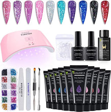 Load image into Gallery viewer, Poly Gel Nail Kit with Lamp, Pink Nude Glitter Colours Poly Nail Extension Gel Kit, Easy Quick Builder Gel with Rhinestone, Dual Forms, Complete Polygel Kit pattanaustralia
