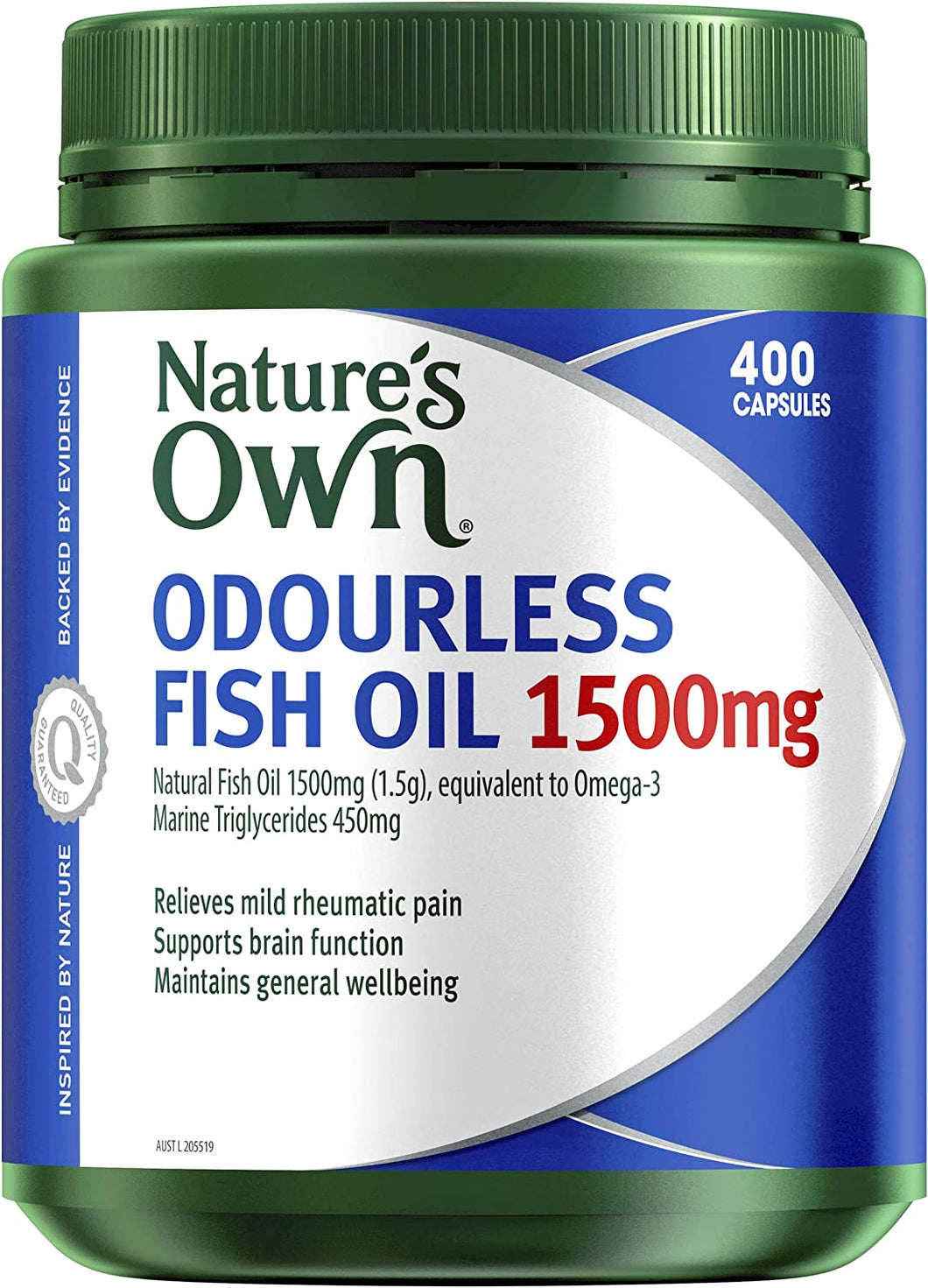 Odourless Fish Oil 1500Mg - Naturally-Derived Omega-3 - Maintains General Health and Wellbeing, Relieves Mild Rheumatic Aches and Pains, 400 Capsules