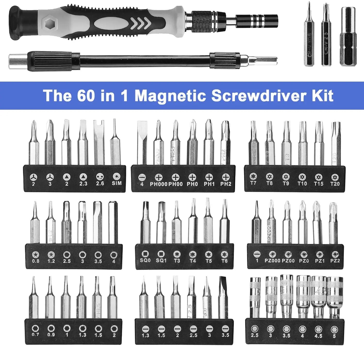 Hautton Precision Screwdriver Set, 60 in 1 with 56 Bits Magnetic Screwdriver Kit, Stainless Steel Blue & Black pattanaustralia