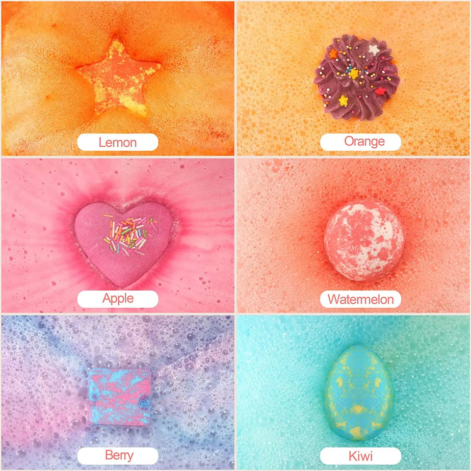 DUAIU Fizzy Bubble Bath 6pcs Bath Bombs for Kids Organic & Natural with Essential Oils Kid-Friendly Fruit Fragrance and a Bathing Mesh Ball pattanaustralia