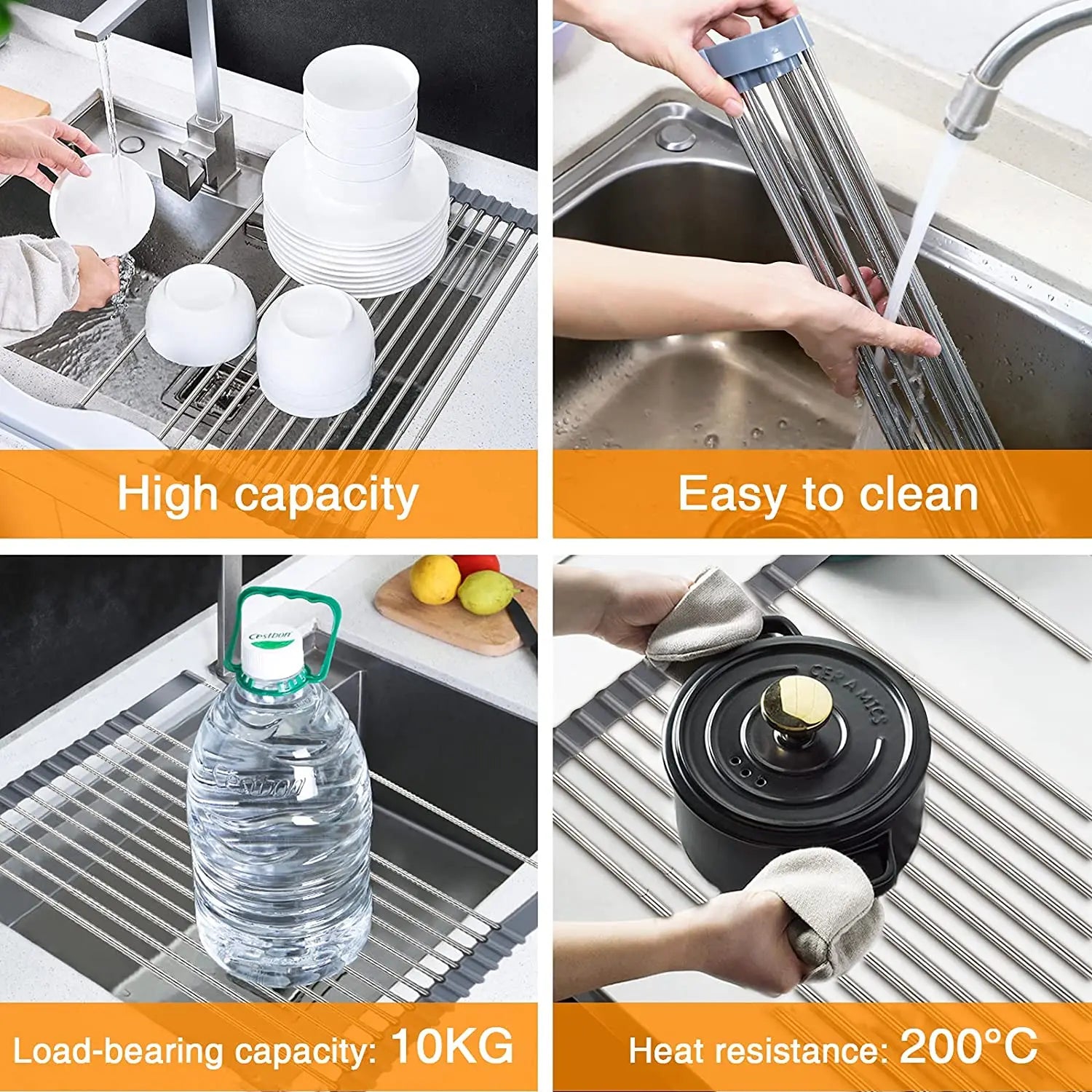 Expandable Roll Up Dish Drying Rack Up to 22.8''with Storage Baskets and Shelf Tray Pattan Australia