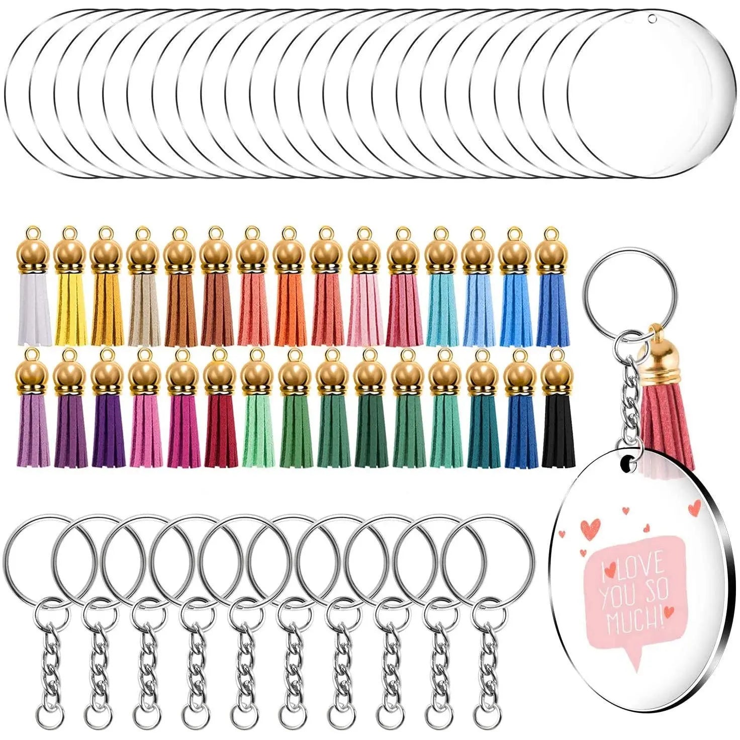 120 Pcs Acrylic Circle Blanks Keychain Set Transparent Round Acrylic Circle Disc with Chain Jump Rings & 30 Colors Tassel for Crafting Vinyl DIY Pattan Australia