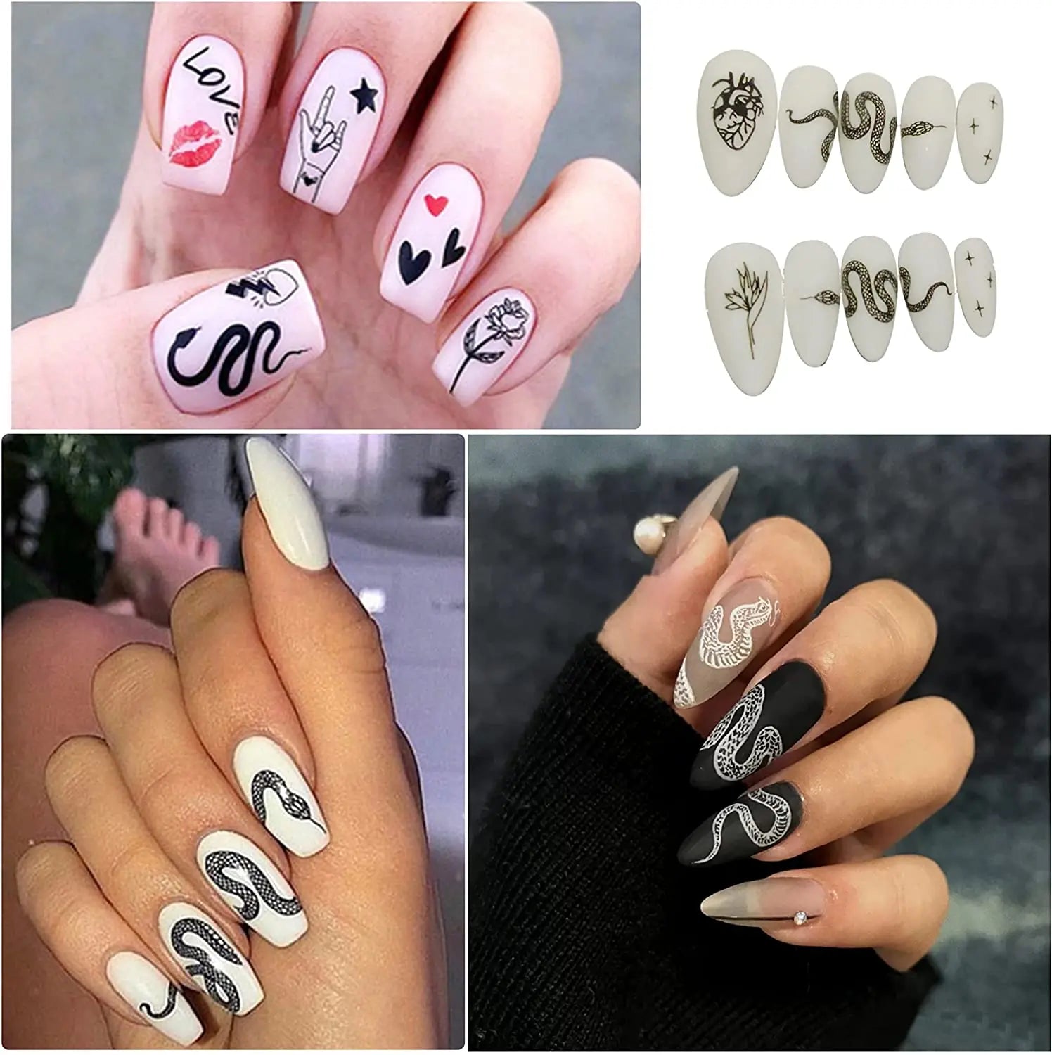 self-Adhesive Nail Art Stickers with Dragon, Snake, Butterfly, Rose, Patterns pattanaustralia
