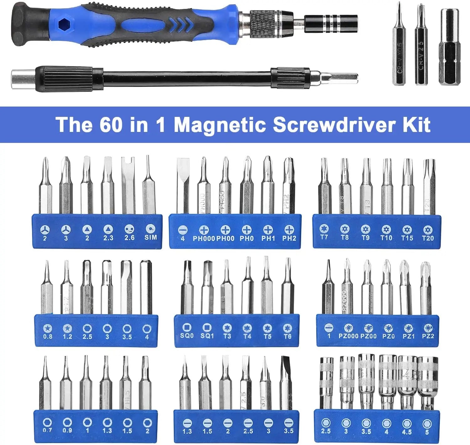 Hautton Precision Screwdriver Set, 60 in 1 with 56 Bits Magnetic Screwdriver Kit, Stainless Steel Blue & Black pattanaustralia