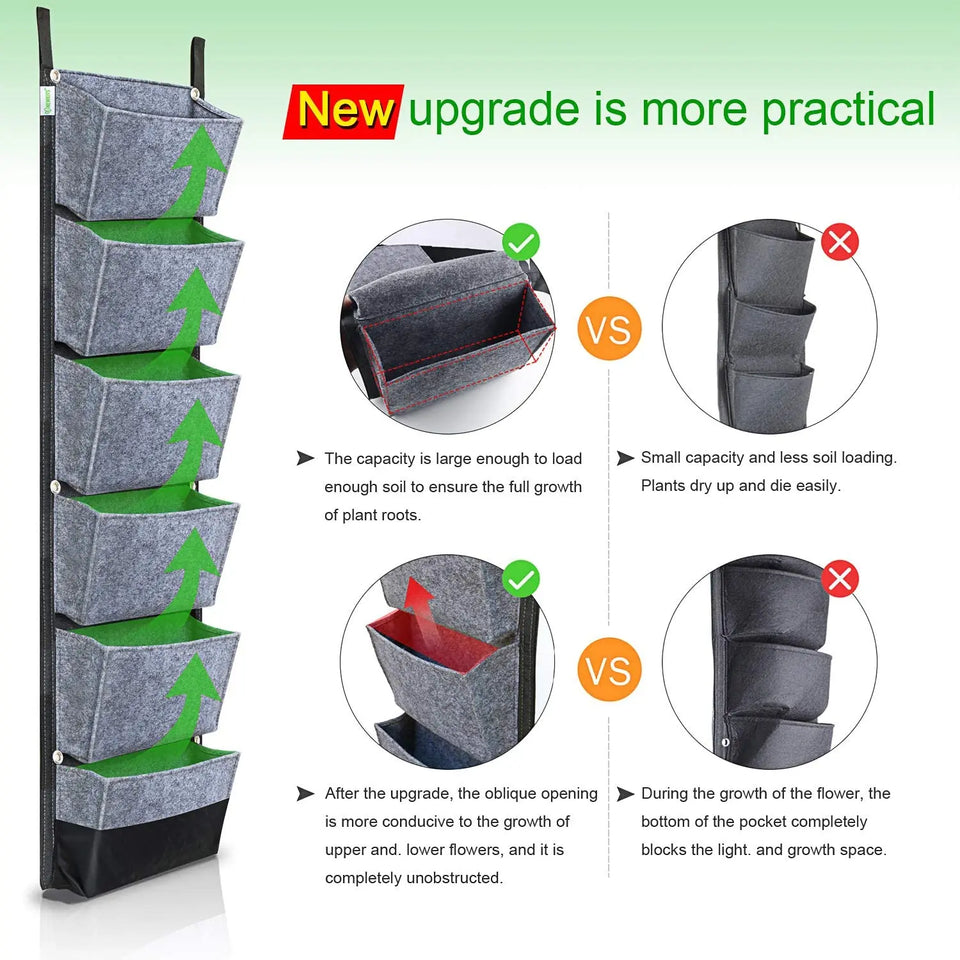 Vertical Wall Garden Planter with 6 Pockets  Growth Design, Large Space, Waterproof, Breathable Use for Hanging herb for Courtyard, Office, Home pattanaustralia