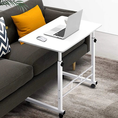 Mobile Laptop Desk Adjustable Height 360°Rotation Wooden Table Top Metal Frame Notebook, Computer Stand for Home Office - White pattanaustralia