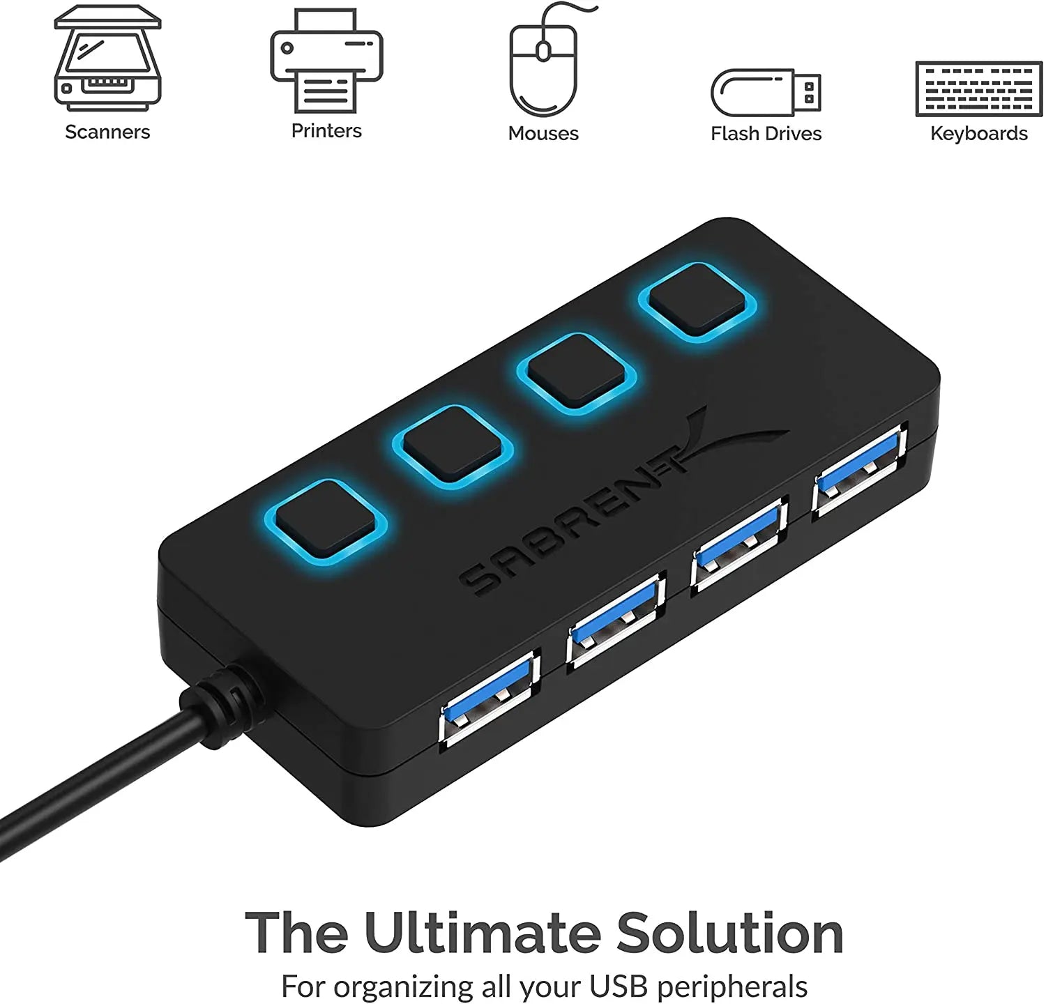 Sabrent 4-Port USB 3.0 Data Hub with Individual LED Power Switches | 2 Ft Cable | Slim & Portable (HB-UM43) pattanaustralia
