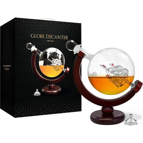 Whiskey Decanter Set World Etched  Antique Ship Glass Stopper, Pour Funnel Liquor Dispenser Spirits Perfect Gift pattanaustralia