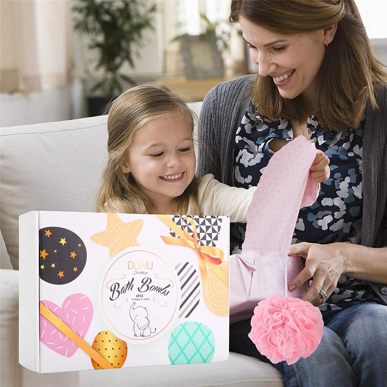 DUAIU Fizzy Bubble Bath 6pcs Bath Bombs for Kids Organic & Natural with Essential Oils Kid-Friendly Fruit Fragrance and a Bathing Mesh Ball pattanaustralia