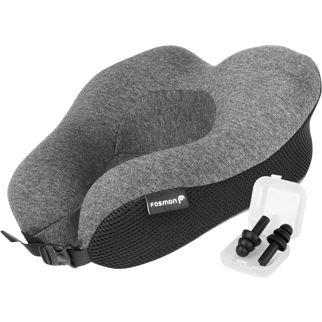 Fosmon Travel Neck Pillow with Earplugs, Soft and Comfortable Memory Foam Neck Cushion, Head & Chin