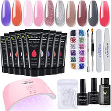 Load image into Gallery viewer, Poly Gel Nail Kit with Lamp, Pink Nude Glitter Colours Poly Nail Extension Gel Kit, Easy Quick Builder Gel with Rhinestone, Dual Forms, Complete Polygel Kit
