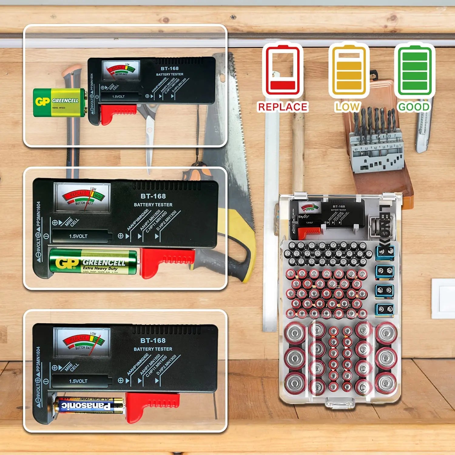 Lenoxx Battery Storage with Clear Cover Holds 93 Various Size Batteries Includes Tester Pattan Australia