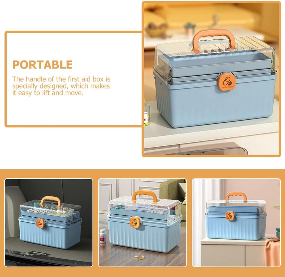 Portable First Aid Kit Medicine Box Organizer Storage Fold 3- Layer Large Medicine Cabinet Household Medicine Storage Box for Home School Clear Organizer Box