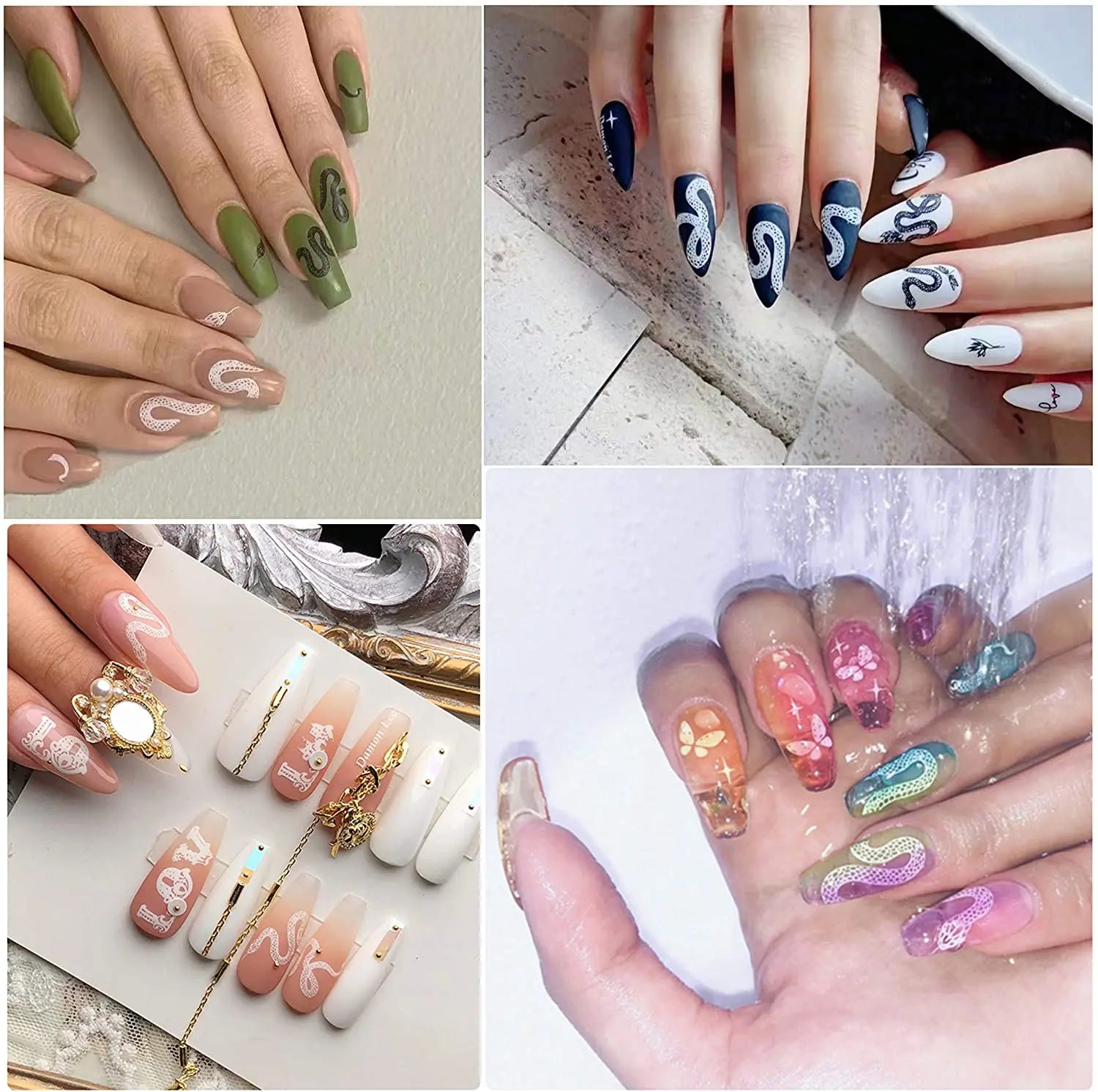 self-Adhesive Nail Art Stickers with Dragon, Snake, Butterfly, Rose, Patterns pattanaustralia