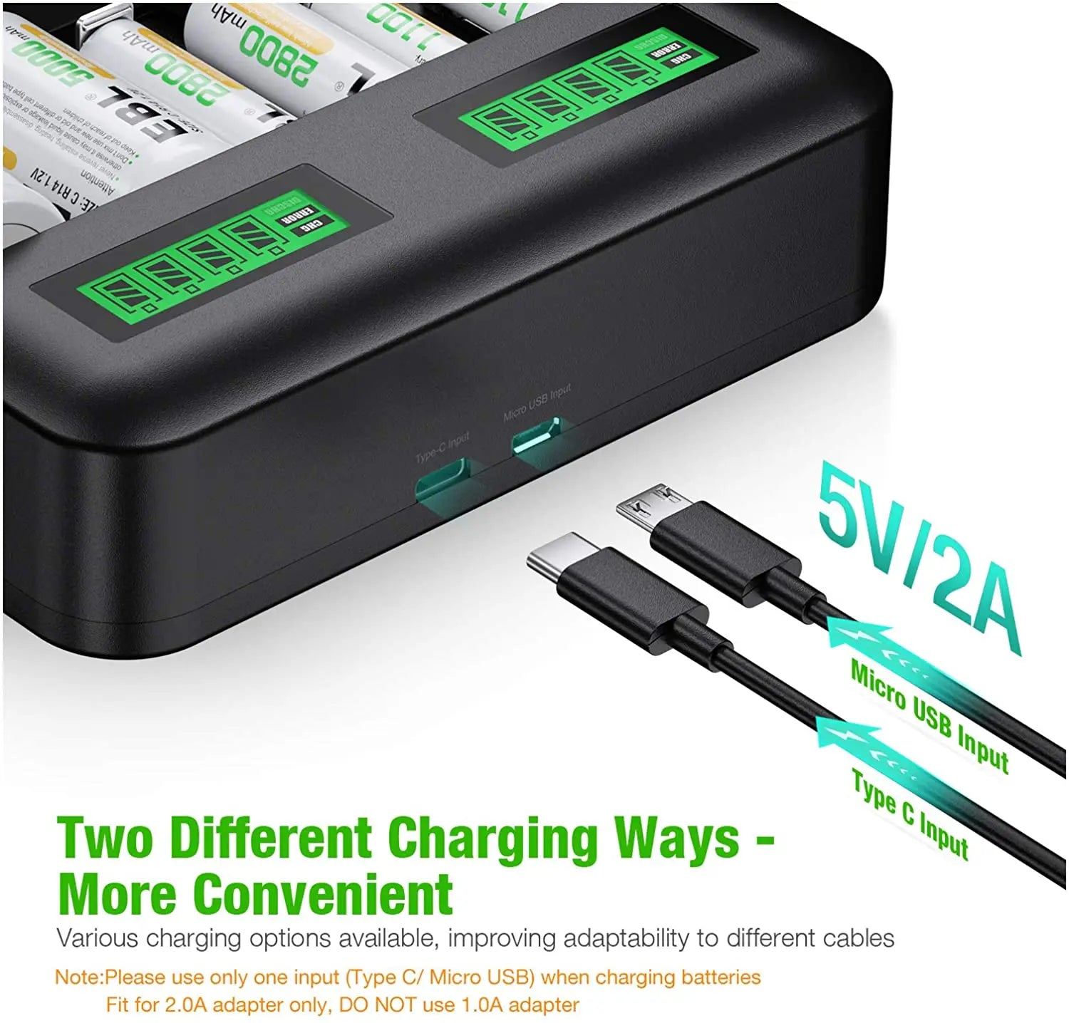 EBL LCD 8 Bay Universal Battery Charger for 1.2V AA AAA C D Rechargeable Batteries Pattan Australia