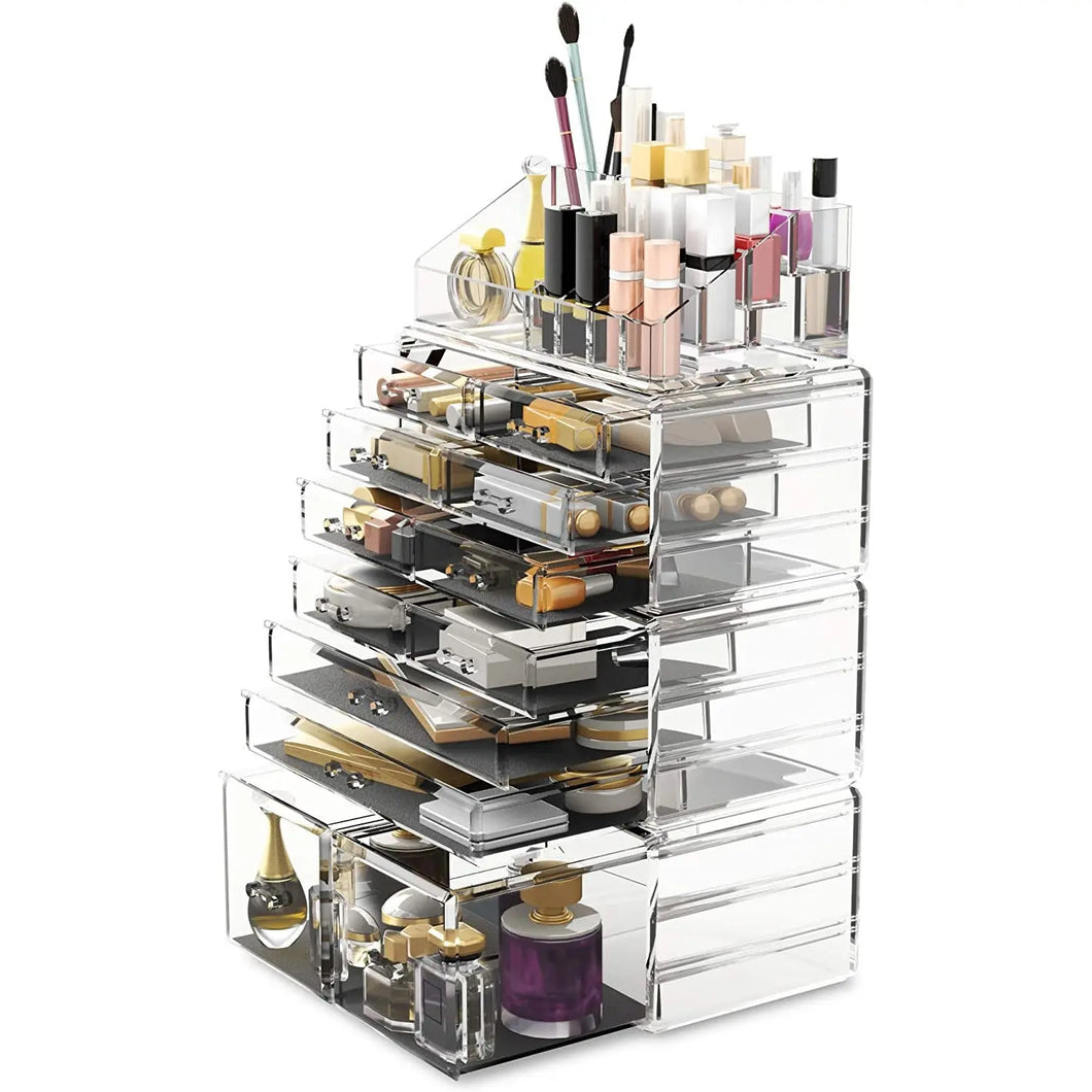 Makeup Cosmetic Organizer Storage Drawers,  Display Boxes Case with 12 Drawers (Clear)