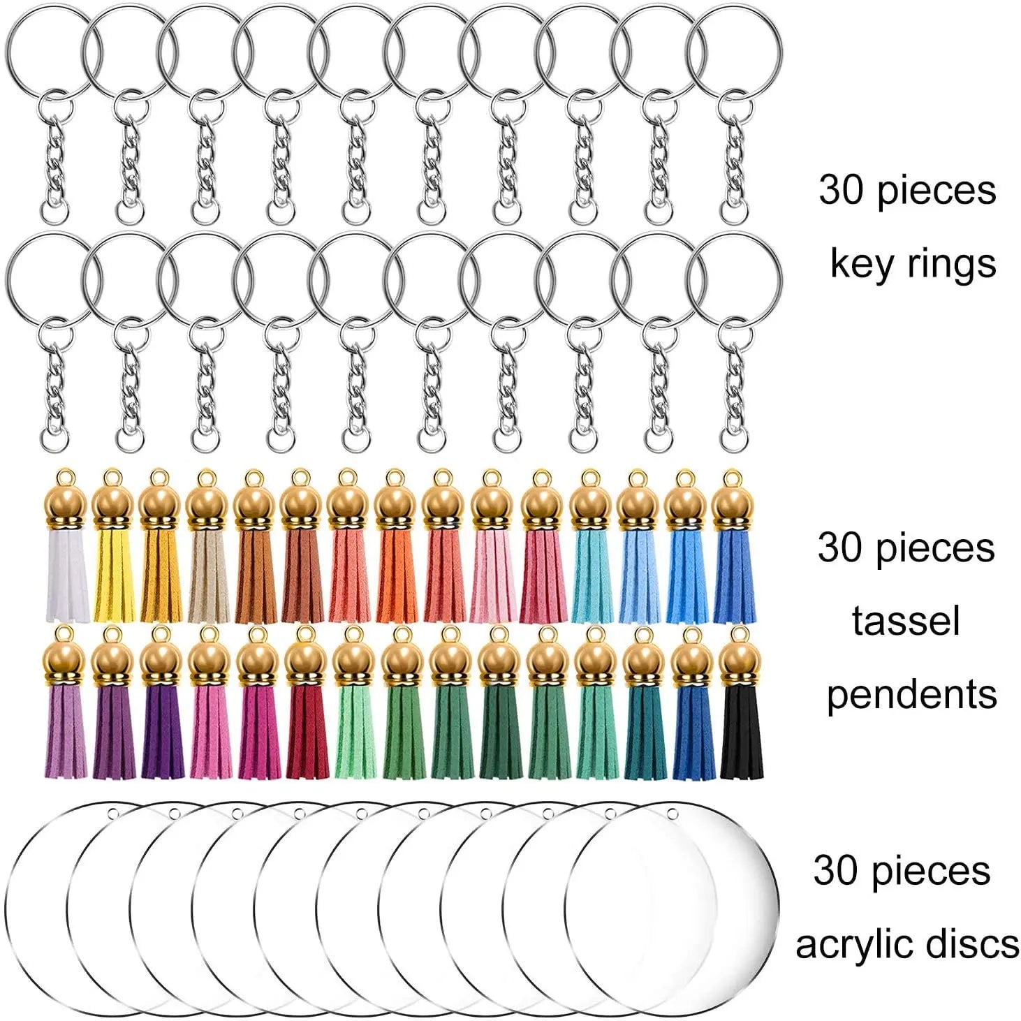 120 Pcs Acrylic Circle Blanks Keychain Set Transparent Round Acrylic Circle Disc with Chain Jump Rings & 30 Colors Tassel for Crafting Vinyl DIY Pattan Australia