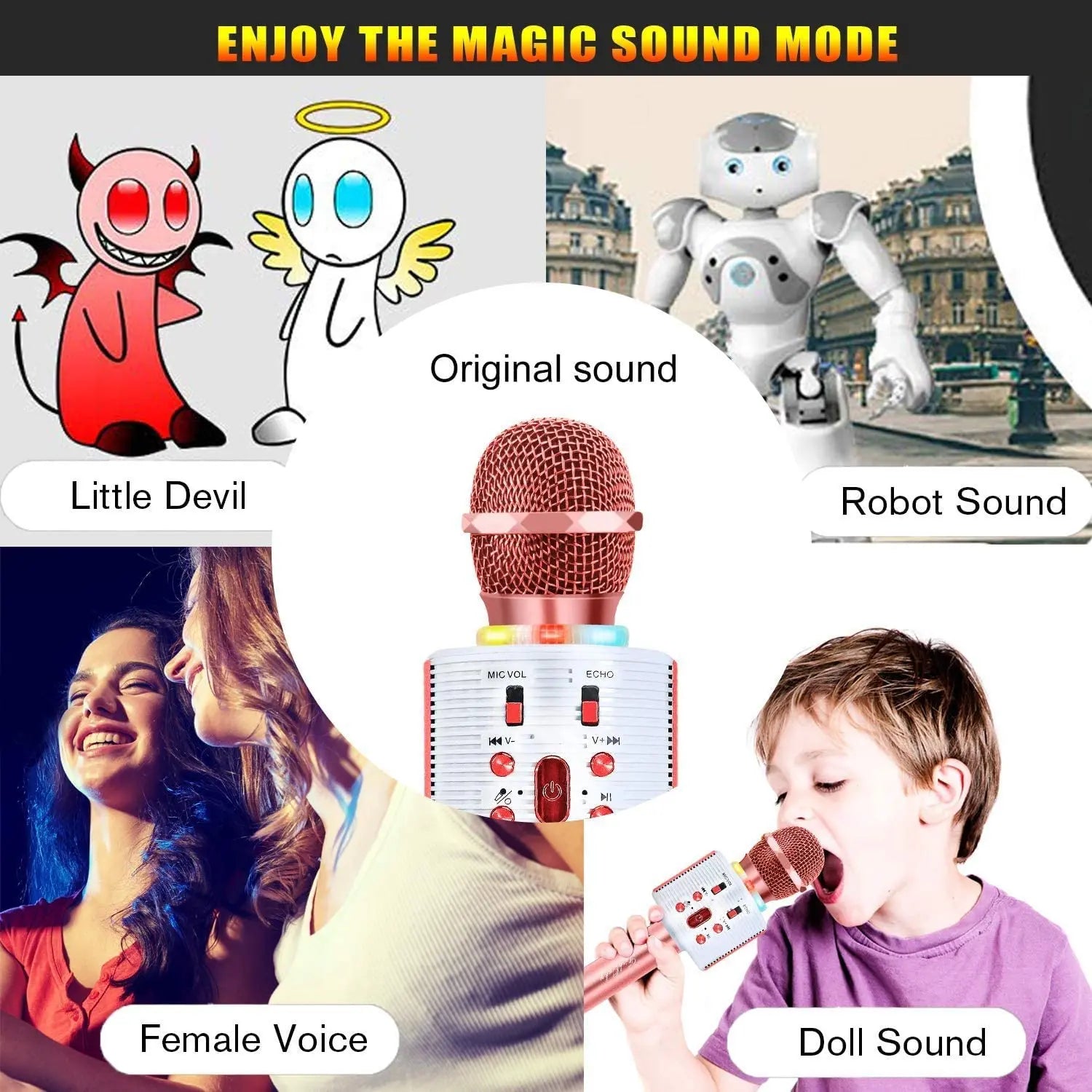 CREUSA Wireless Microphone, Portable Cordless Mic Handheld Karaoke Family, Kids Player KTV Speaker with LED Ideal for Karaoke (Pink) pattanaustralia