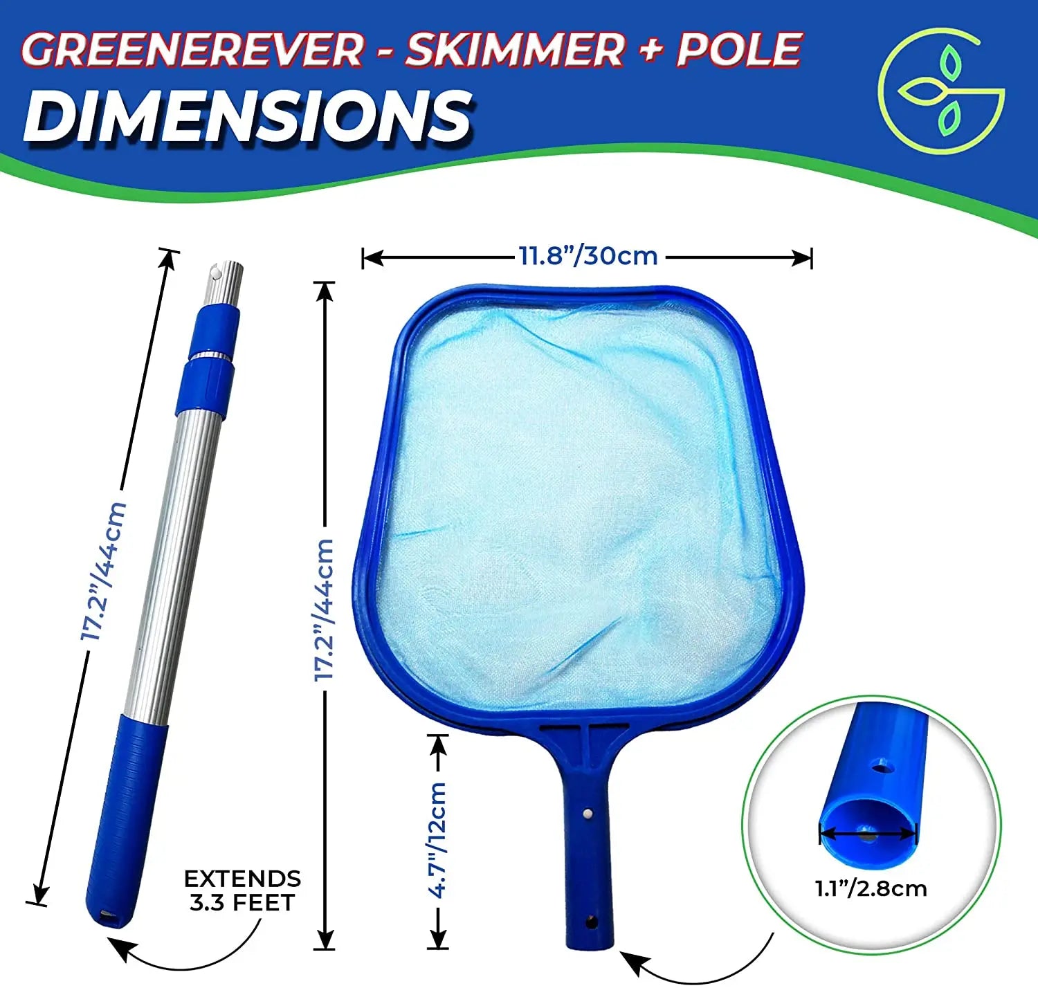 Greenerever Pool Skimmer Fine Mesh Net with Plastic Pole Pattan Australia