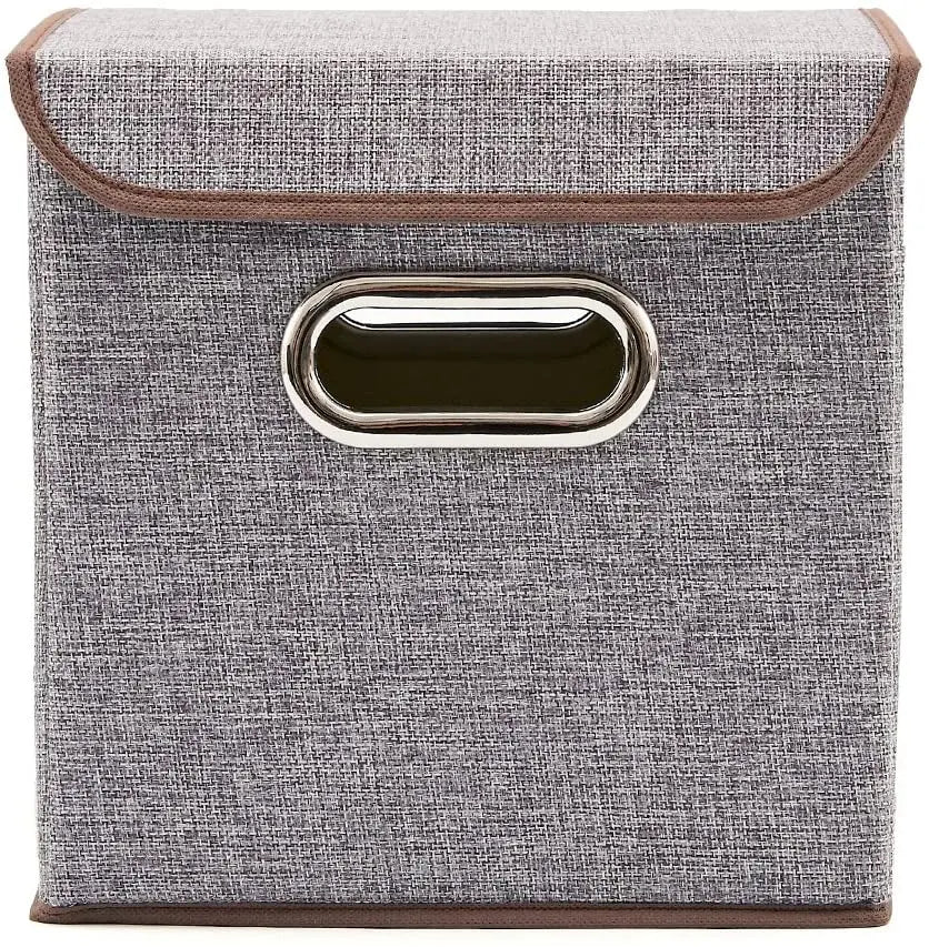 Storage Bins [4-Pack] EZOWare Linen Fabric Foldable Basket Cubes Organizer Boxes Containers Drawers with Lid for Office Nursery Bedroom Shelf pattanaustralia