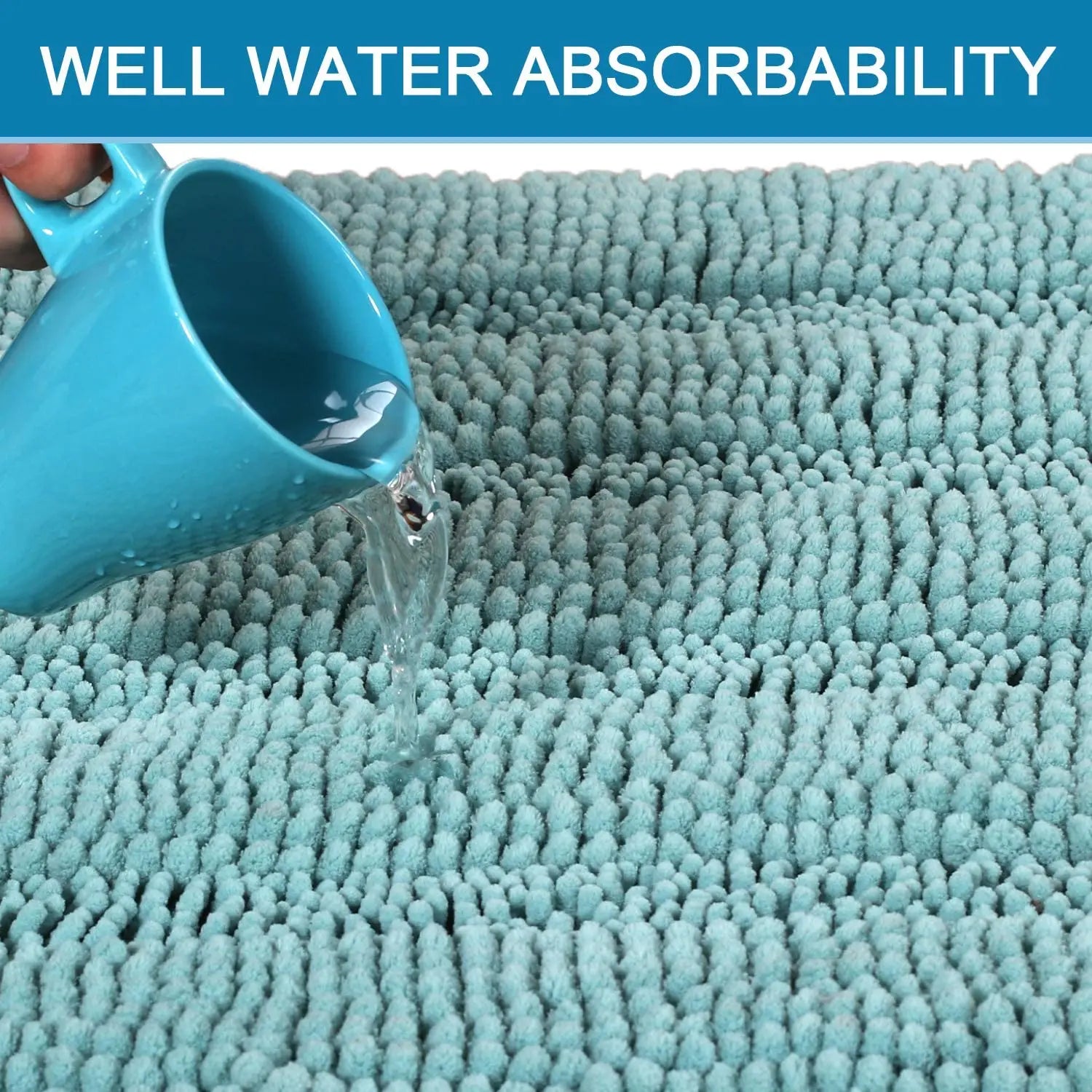 Chenille Non Slip Bath Mat Set Extra Thick, Soft Striped Bath Rug, Water Absorbent - 2 Piece Eggshell Blue Pattan Australia