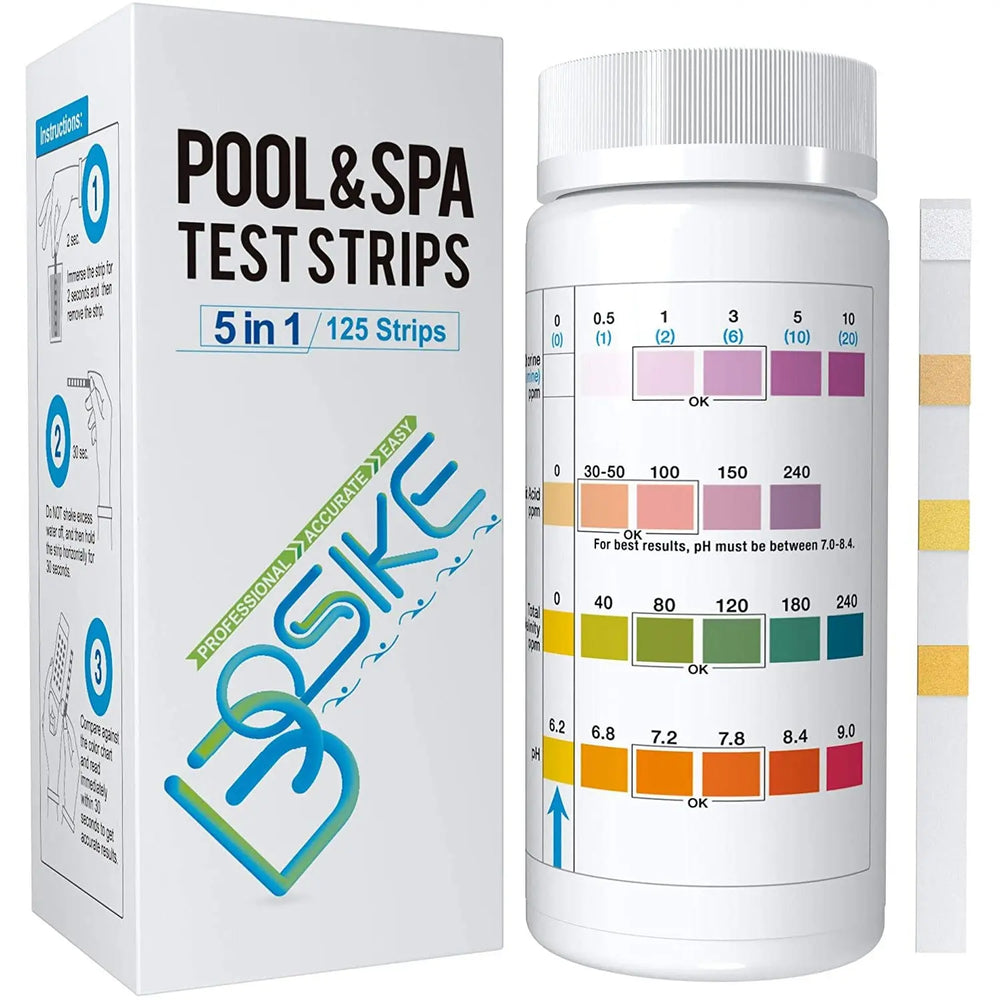 5 in 1 Pool Test Strips,125 Strips SPA Test Strips for Hot Tub, Water Test Kit, Accurate Cyanuric Acid, Free Chlorine, Alkalinity,Bromine,and pH Testing Pattan Australia