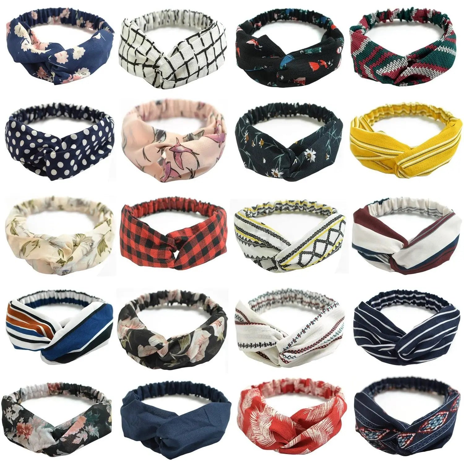 Women's Headbands Floral Print Headwrap Twist Knot Hair Band Yoga Head Wraps Sports Elastic Turban (20-COLOR) pattanaustralia