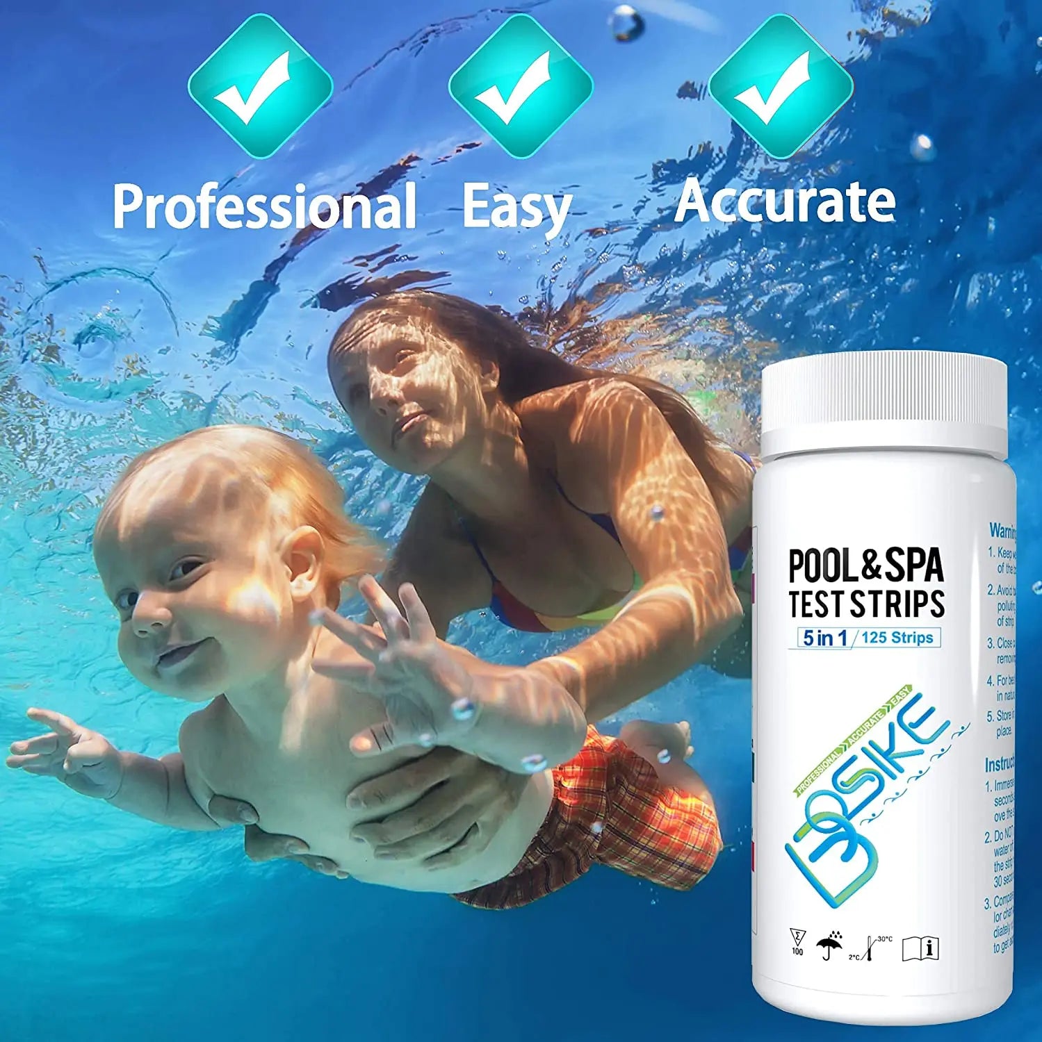 5 in 1 Pool Test Strips,125 Strips SPA Test Strips for Hot Tub, Water Test Kit, Accurate Cyanuric Acid, Free Chlorine, Alkalinity,Bromine,and pH Testing Pattan Australia