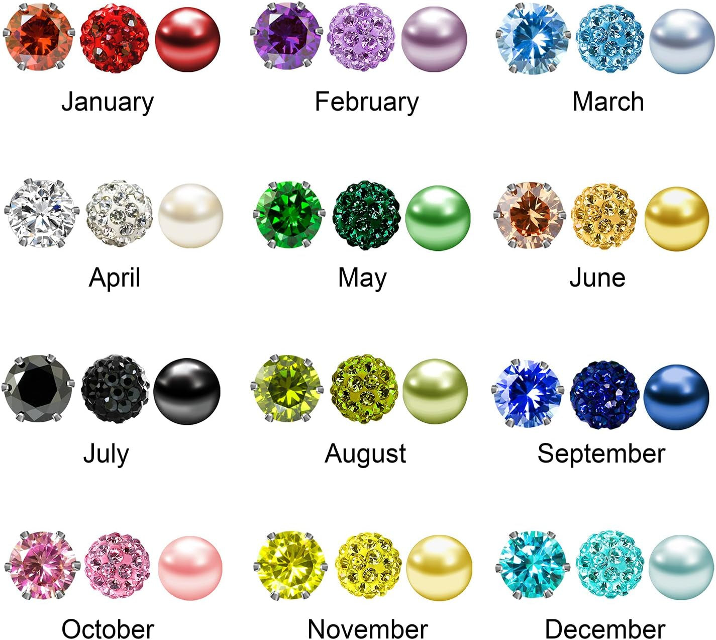 3 Pairs Stud Earrings Set for Women Girls Cubic Zirconia Rhinestones Faux Pearl, Birthstone, Hypoallergenic, Stainless Steel Earrings Pin