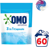 Sensitive 3 in 1 Laundry Detergent Liquid Capsules 60 Washes, 1.26Kg, Fragrance Free