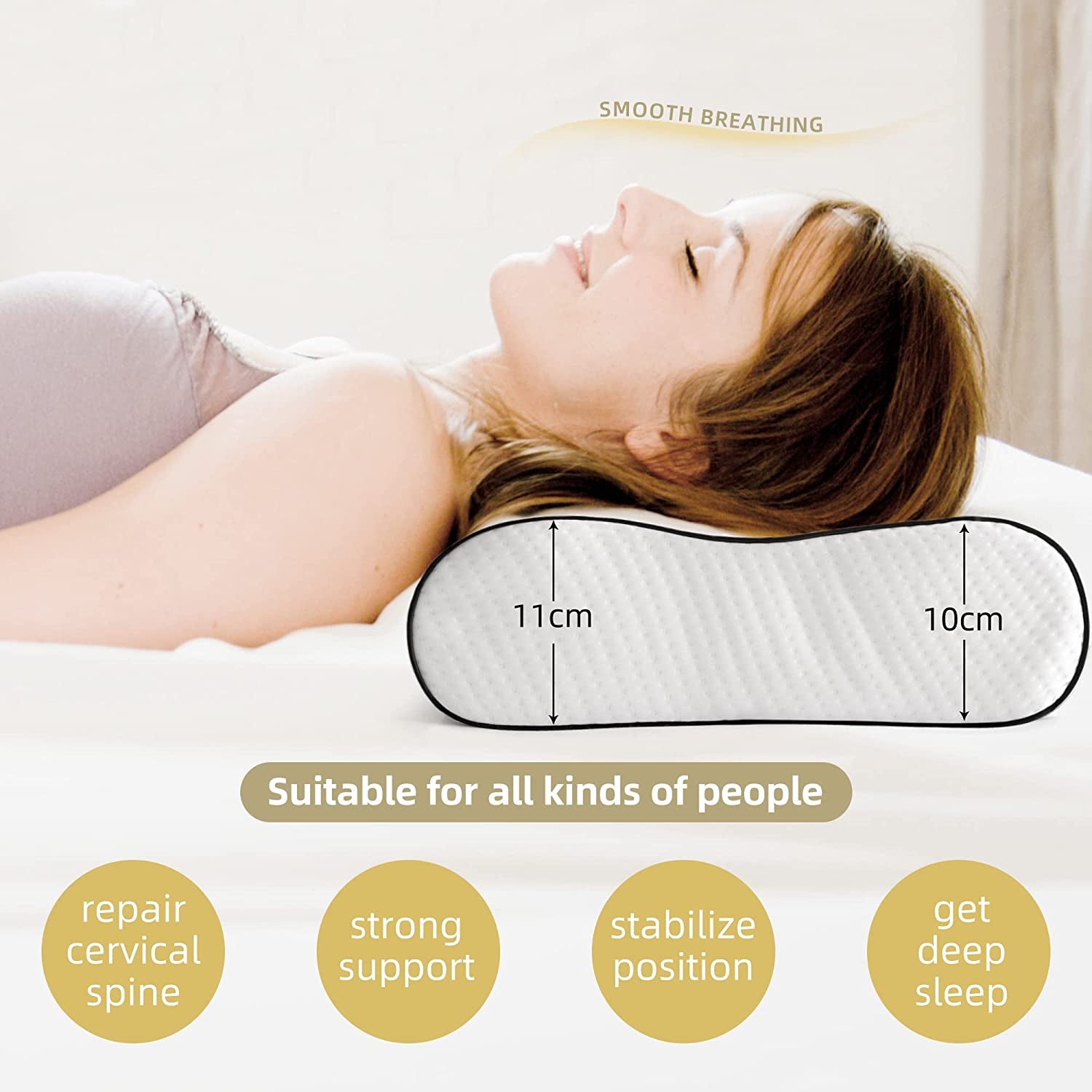 Memory Foam Pillow, Neck Orthopedic Sleeping Pillows, Cervical Pillow for Neck Pain Relief with Washable Pillowcase for Side, Back and Stomach Sleepers -(White)