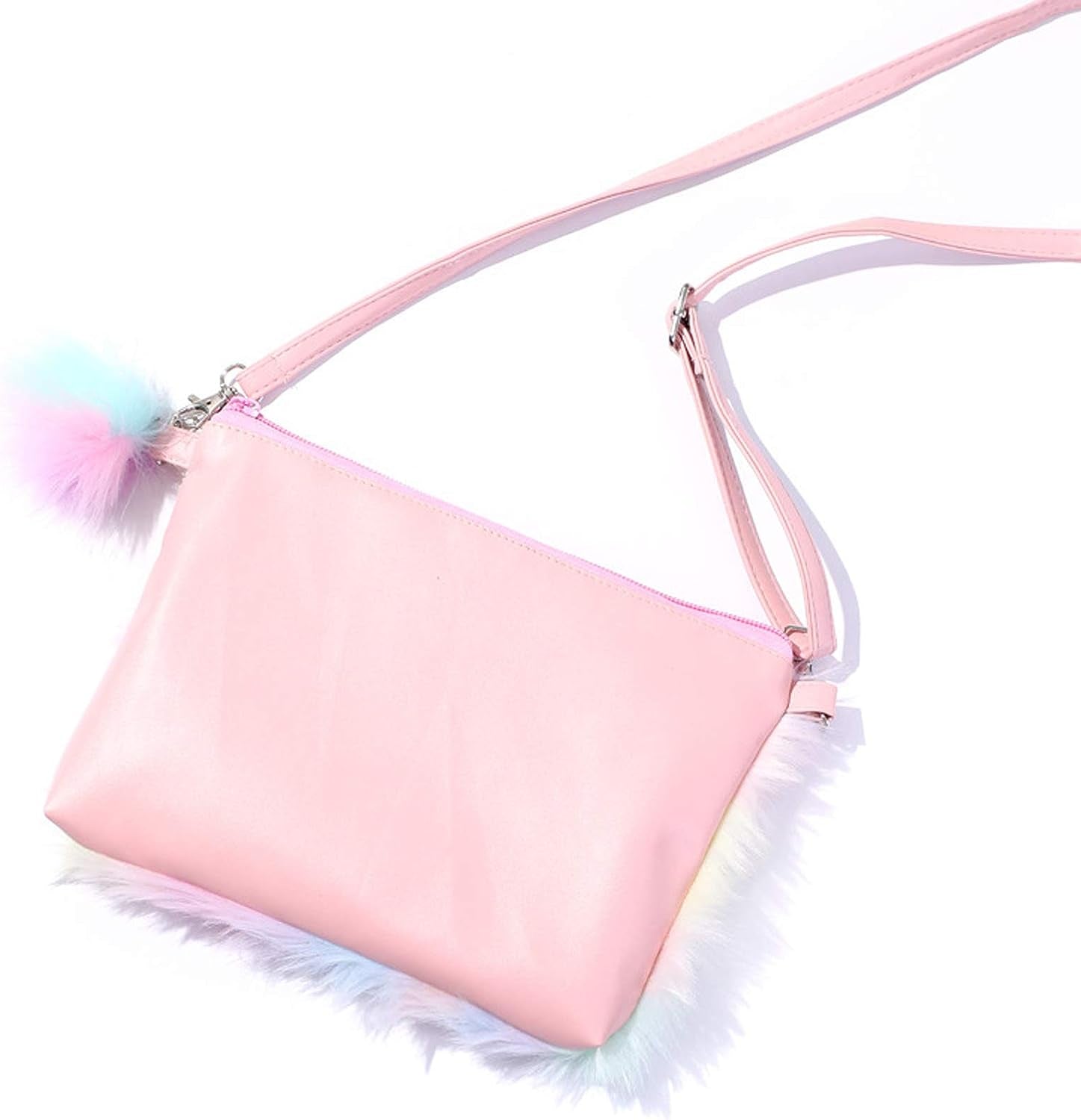 Kids Girls Fluffy Crossbody Purse Fuzzy Bag Plush Tie Dye Rainbow Shoulder Bag Handbag Wallet