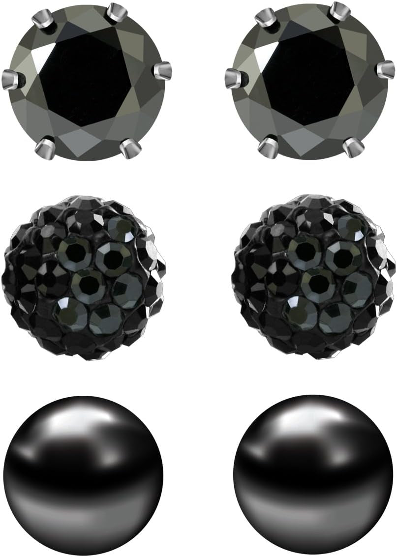 3 Pairs Stud Earrings Set for Women Girls Cubic Zirconia Rhinestones Faux Pearl, Birthstone, Hypoallergenic, Stainless Steel Earrings Pin